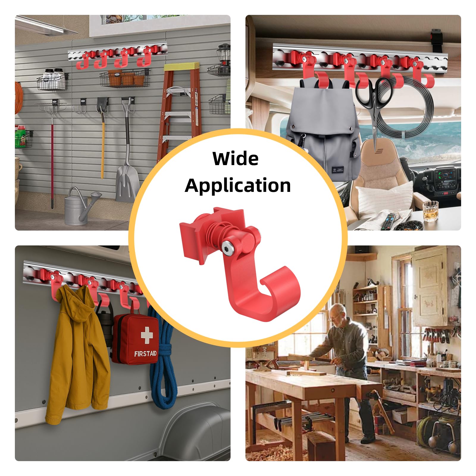Airlineschiene Zubehör (4 Stück) | Airlineschiene Fitting Haken mit Einzelbolzen & Federmechanismus | L-Schienenhaken bis 45 kg für Zurrschienen | Für Anhänger, PKW & Garage, Rot