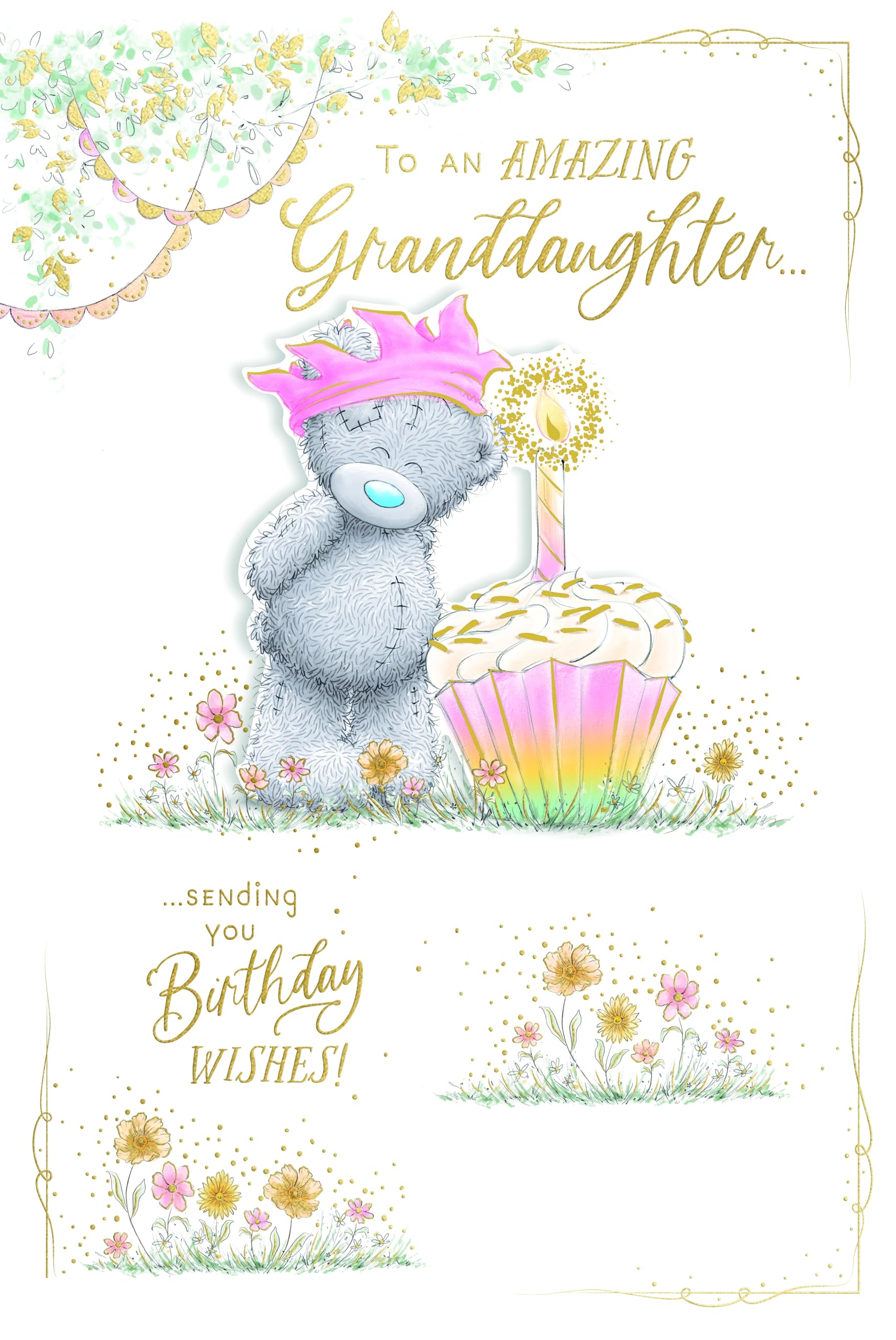 Me to You Tatty Teddy Luxury Handmade Birthday Card For Amazing Granddaughter, Bear With Cupcake - Official Collection