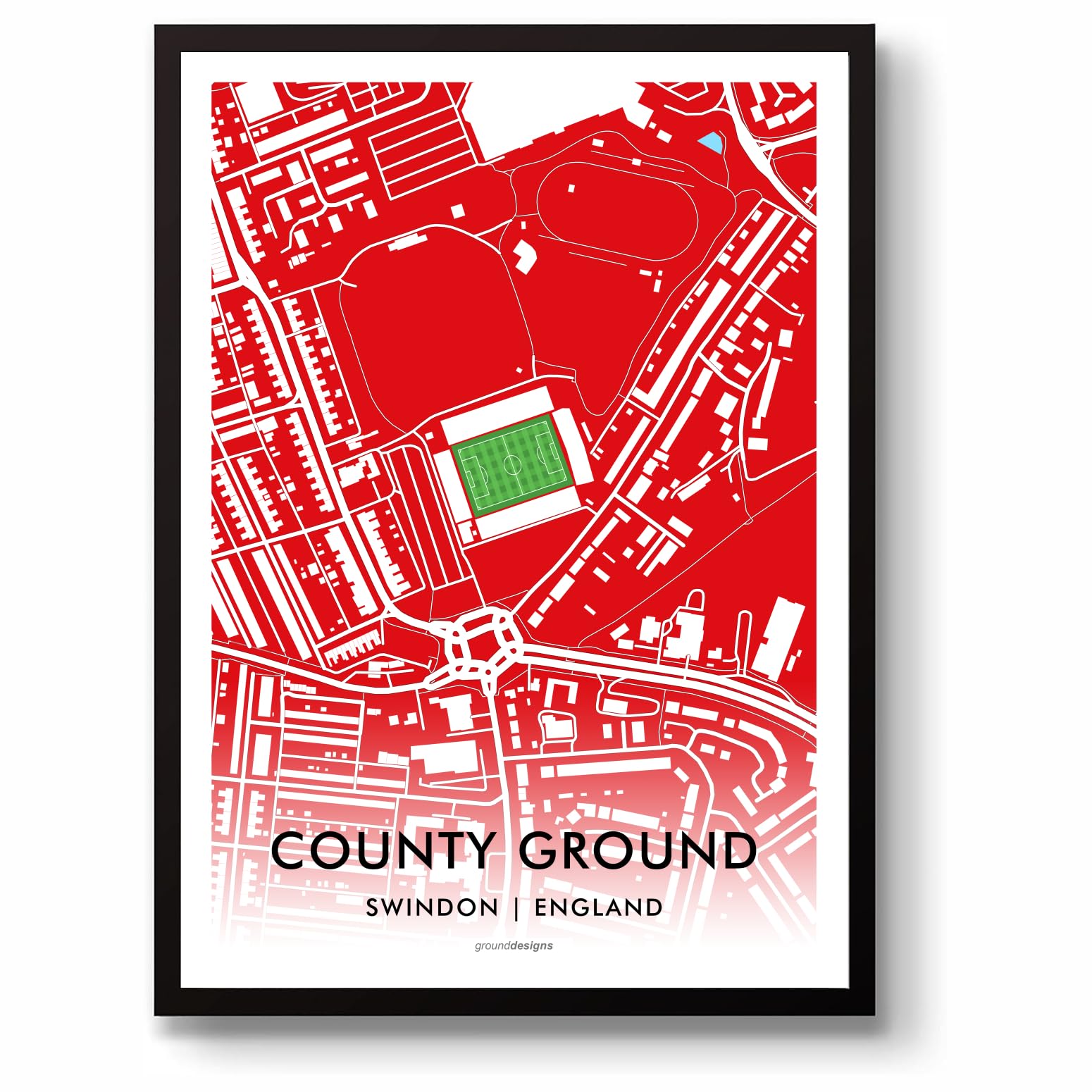 Grounddesigns Men's Red And White Swindon Town County Ground Stadium Map