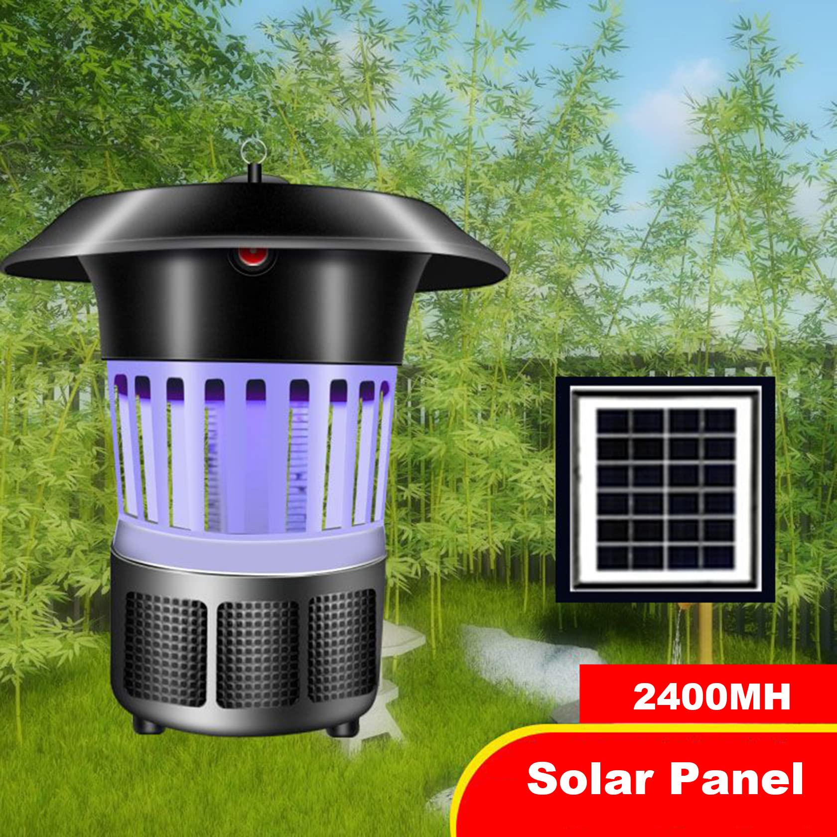 Lampada Zanzare Luce Ultravioletta Mosquito Killer Solare Zanzare Elettrico IPX7 Spina Antizanzare da Esterno Lampada Campeggio Solare Giardino,100m²,B2400MH
