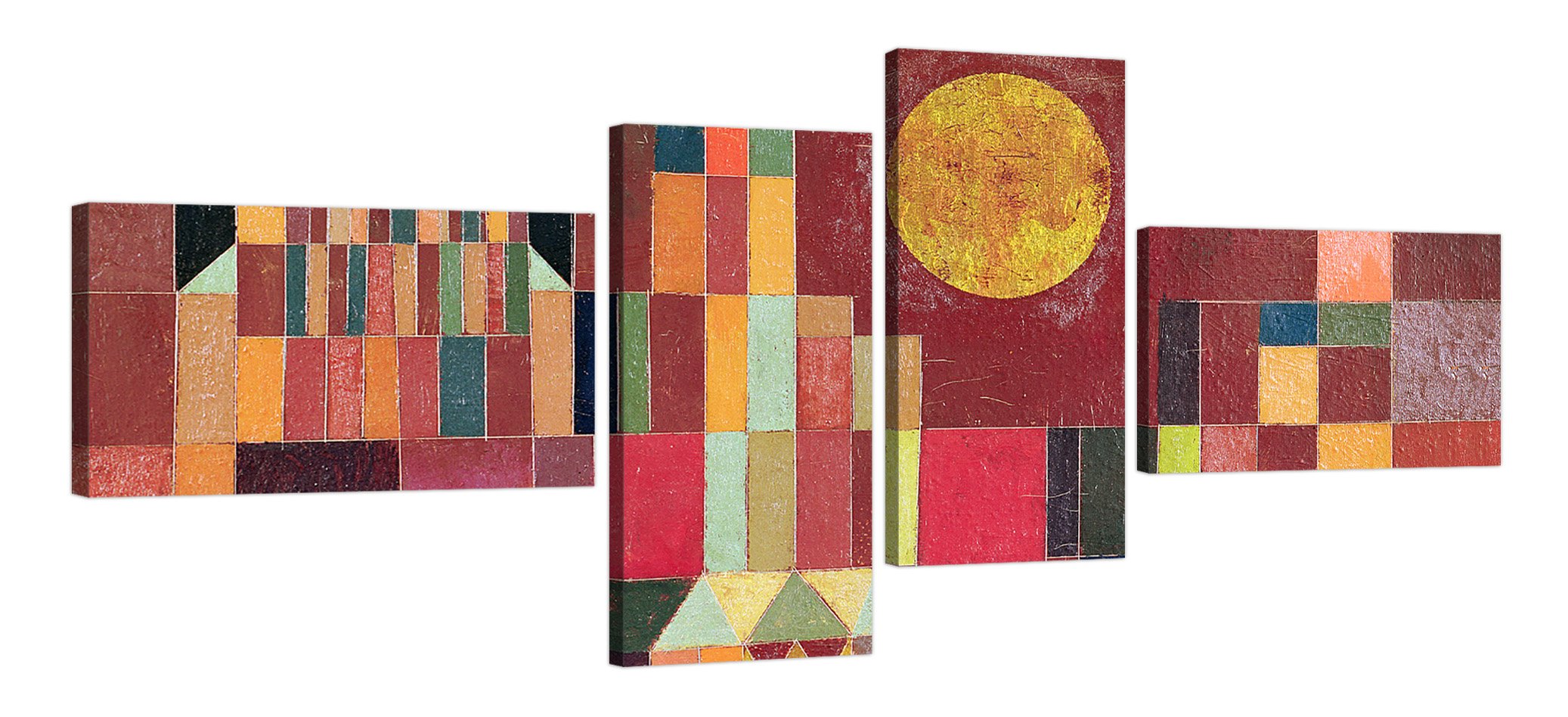 Quadro Paul Klee Castle And Sun – Stampa Su Tela 160x70 Cm – 4 Pannelli (60x30 + 50x30) Con Telaio In Legno – Arte Astratta Moderna, Produzione Italiana - 6