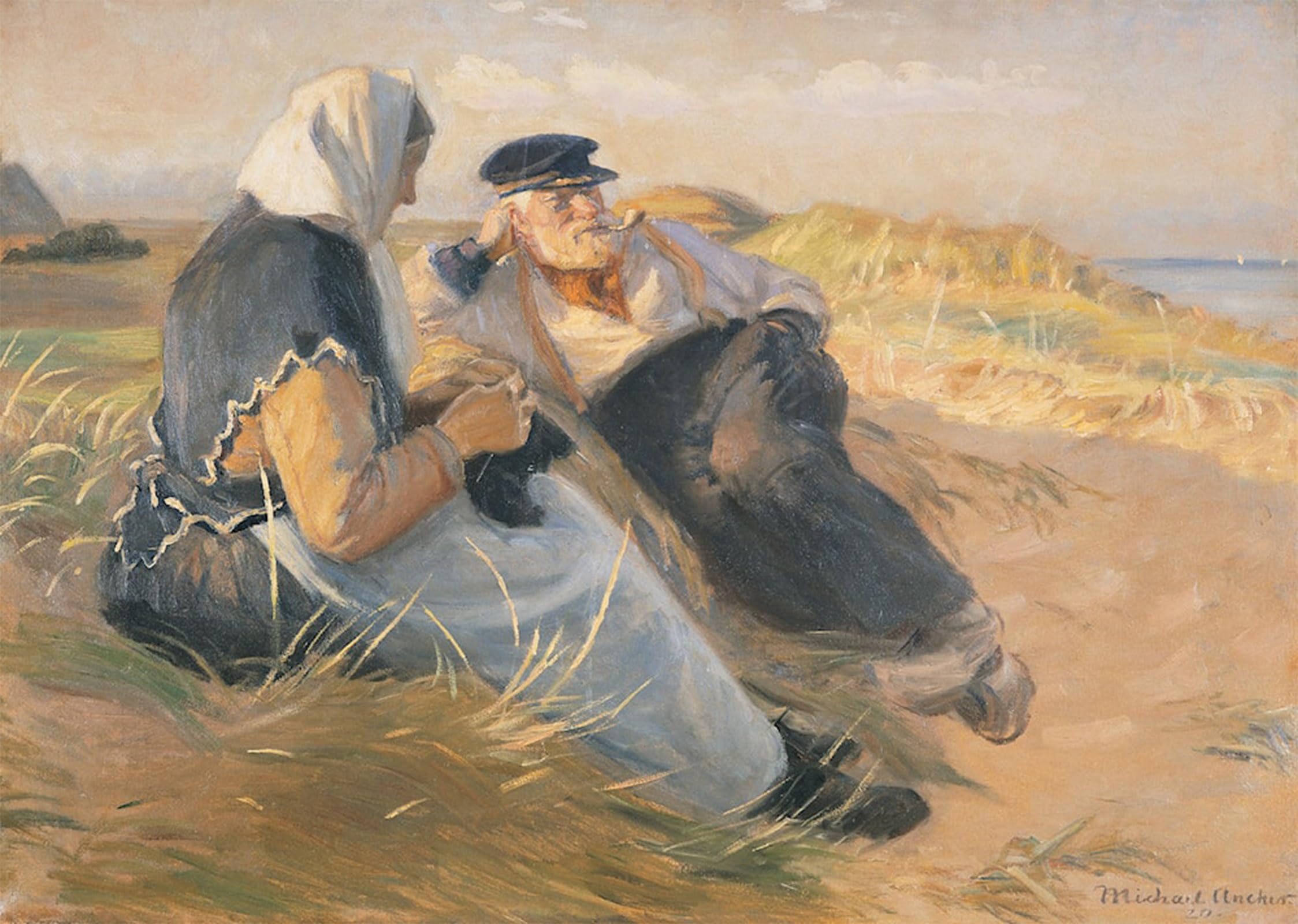 POSTERIIk Vintage Print Pop Art Landscape Artwork Fisherman Anders Velle and His Wife Ane on Beach by Michael Peter Ancher Art Prints for Office Home Decor 60x90cm