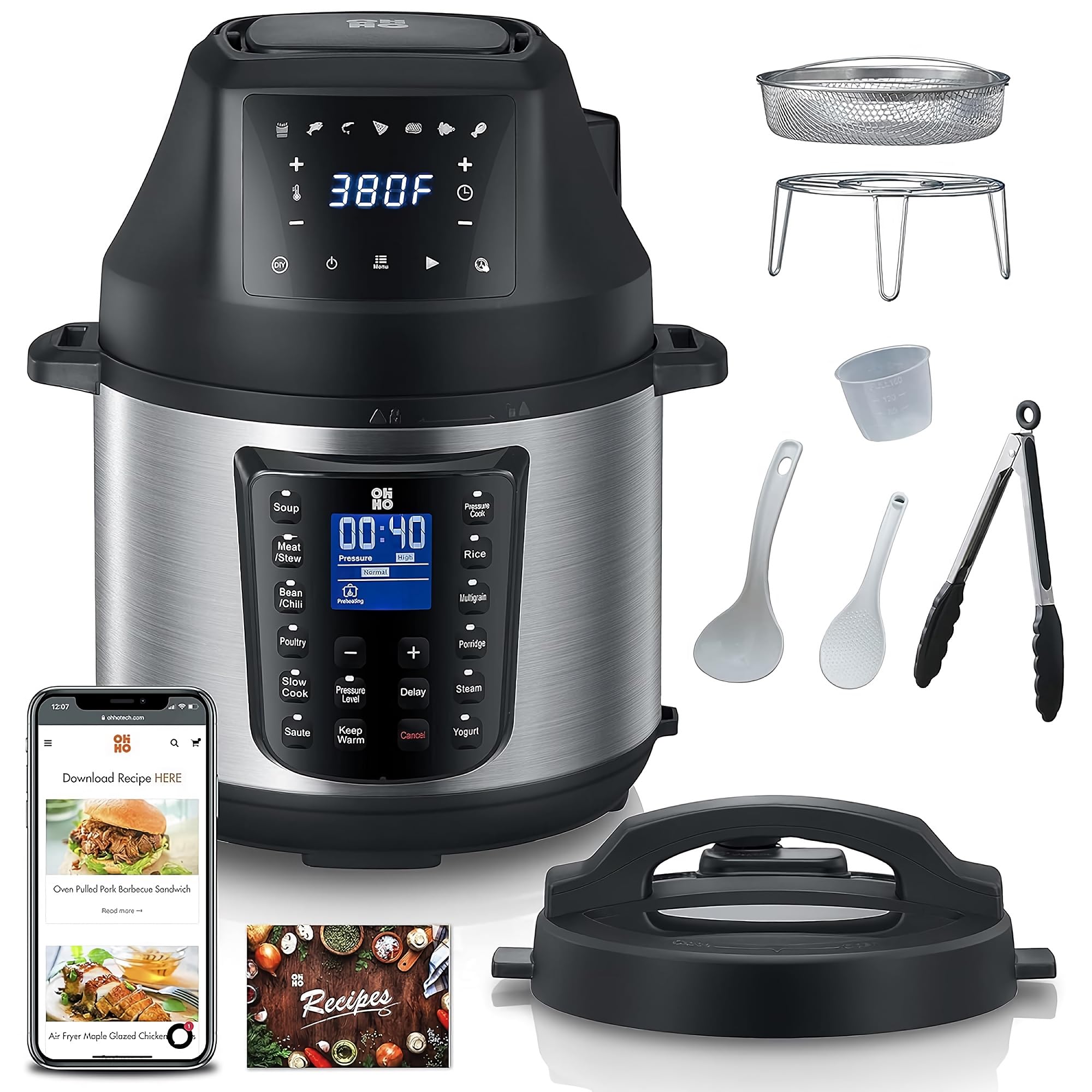 20-In-1 Pressure Cooker with Air Fryer Lid, 6L Stainless Steel Pot