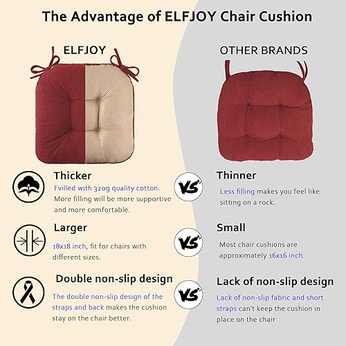 Miniatura 10 de ELFJOY Cojines para sillas de comedor, paquete de 4 cojines para sillas de oficina, 18 x 18 pulgadas, almohadillas para sillas de cocina,