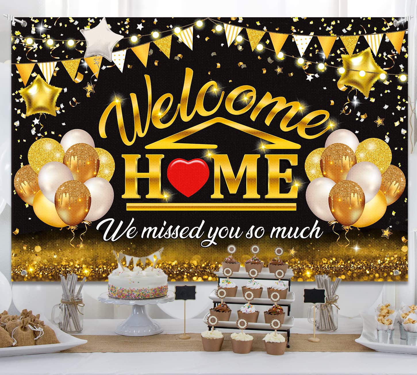 Welcome Back Deko-Set – Banner „We Missed You So Much“ Mit Glitzer, Schwarz, Perfekt Für Rückkehr-Partys, Heimkehr, Armee-Rückkehr Oder Überraschungen