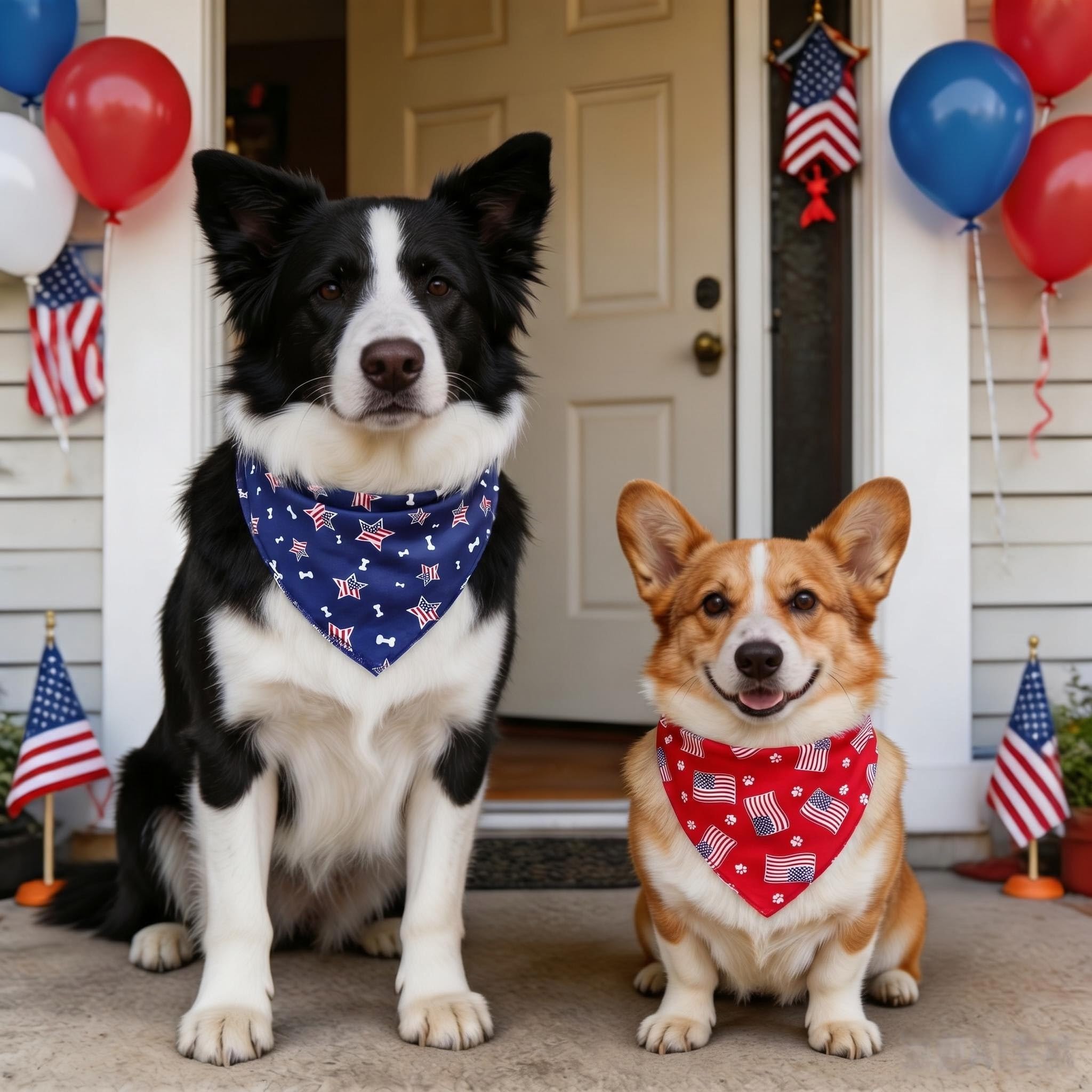 Tinsow 2 baberos lavables para perro, bandanas americanas, diseño cuadrado de bandera americana, para el día de la independencia, collar para perros, collar para mascotas (azul y rojo-B)
