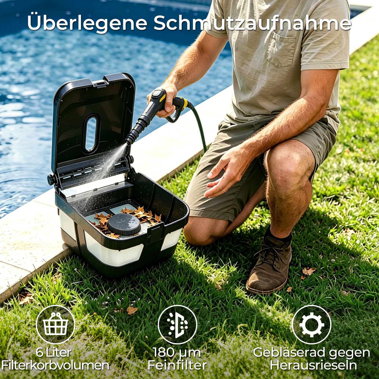 PS100 Solar Pool Skimmer Roboter, Kabelloser Poolroboter | Aktives Solar-Tracking, App-Steuerung, 24/7 Oberflächenreinigung, 6L Filterkorb, Ultraschall-Hinderniserkennung für alle Pool