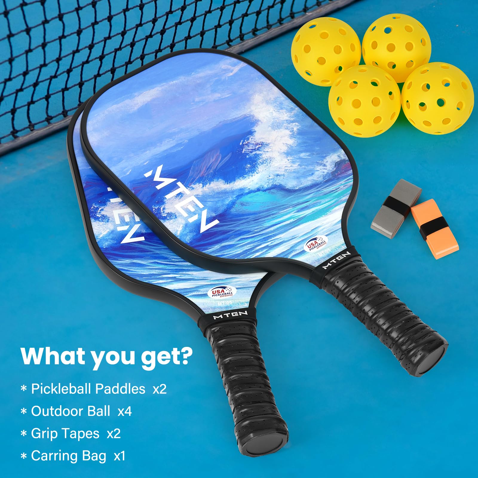 Pickleball Paddles, Pickleball Paddles Set of 2, USAPA Approved Fiberglass Surface Pickle Ball Set, 2 Paddle, 4 Balls, 1 Portable Carry Bag, Pickle Ball Paddle Set ​for Men Women