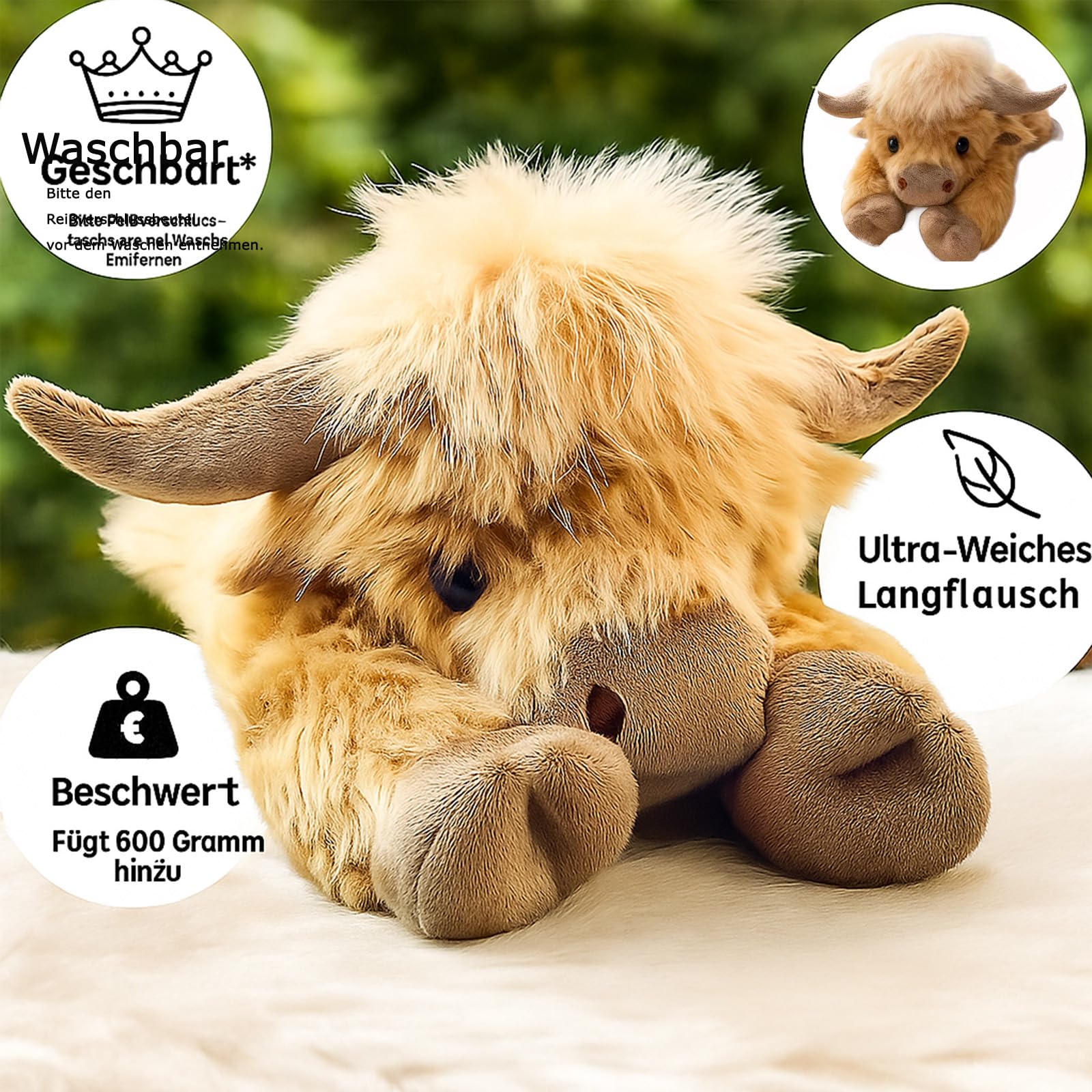Generisch Weighted Highland Cow Plush, Gewichtetes Plüschtier aus der Hochlandkuh, Gewichteter Kuh-Teddy für Kinder und Erwachsene, kuscheliges Plüschgeschenk (55 cm)