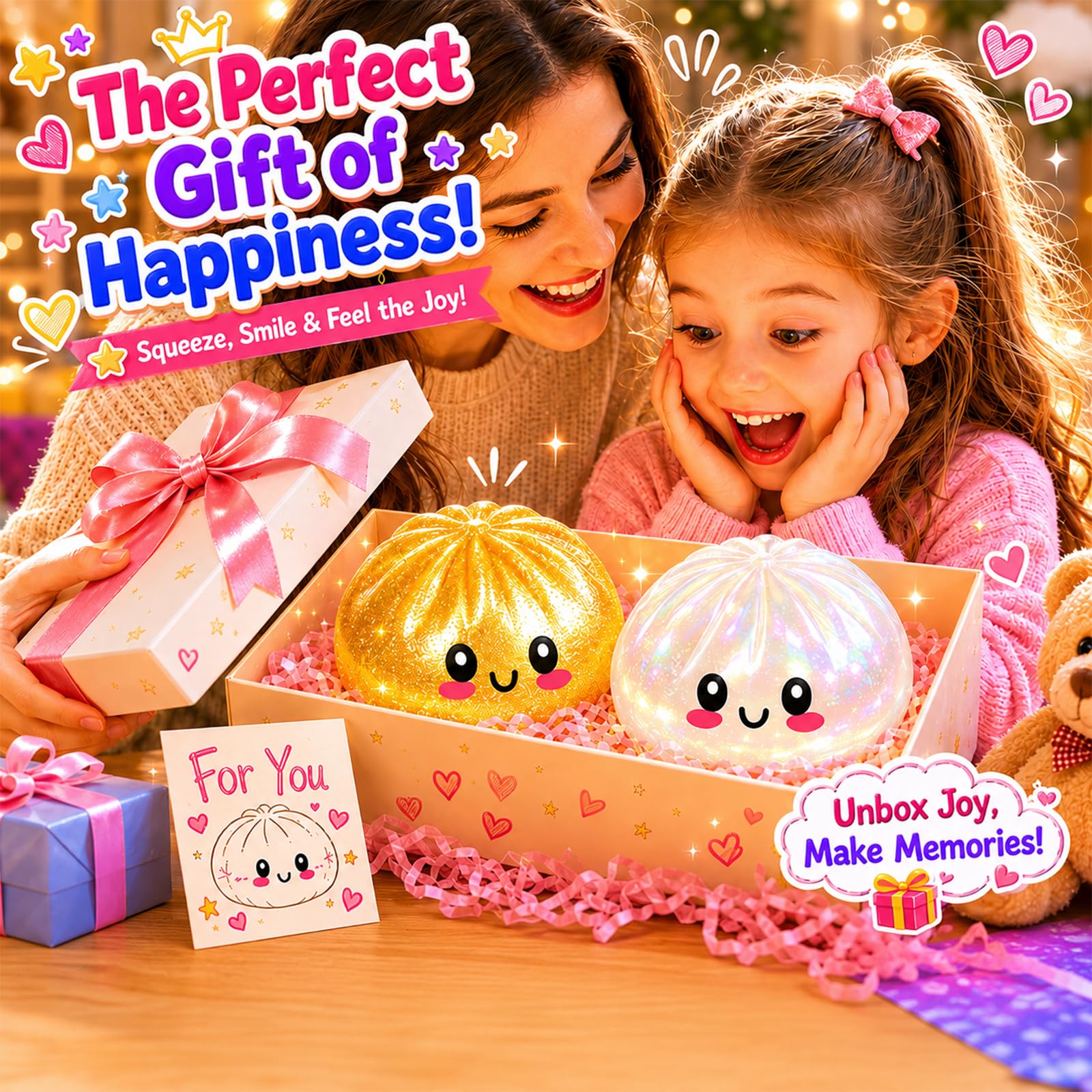 Glitter Dumpling Squishy, 2Pcs Squishy Dumpling Toy, Mystery Dumplings Squishy Fidget Toys Stress Relief - Image 7