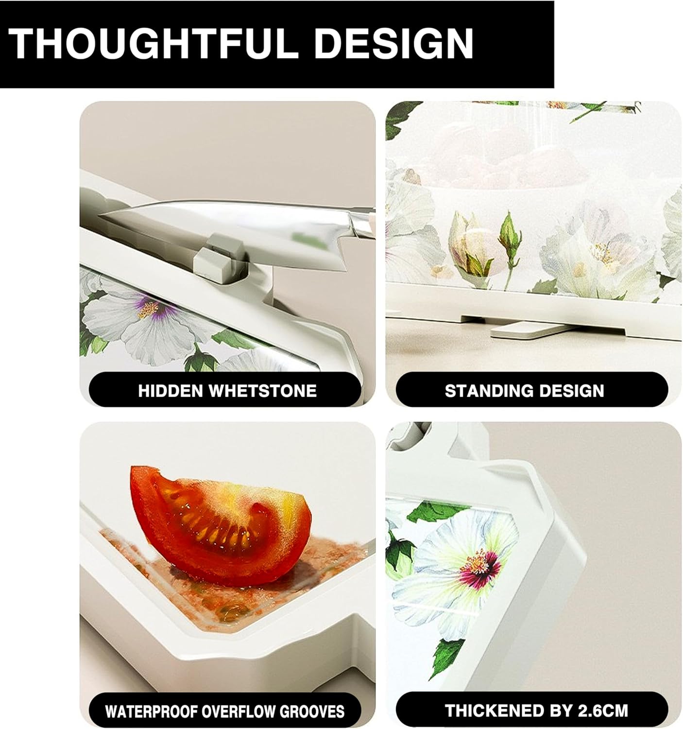2-in-1Tempered Glass Cutting Board for Kitchen Standable Tempered Glass for Kitchen Counter + Food-Grade PP | Built-in Knife Sharpener & Anti-Spill Groove | Non-Slip, Easy to Clean 17”×12”