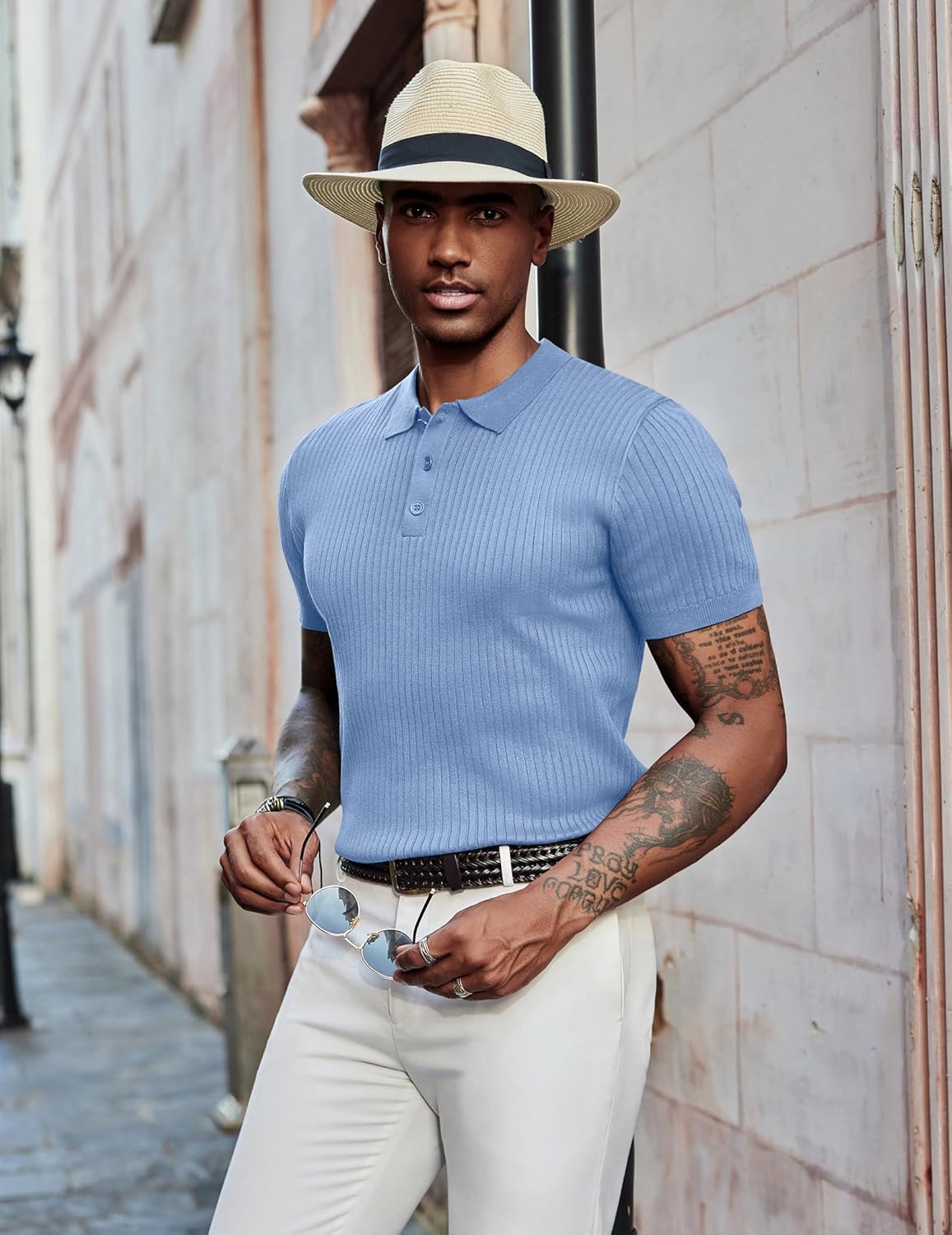 COOFANDY Mens Knit Polo Shirts Short Sleeve Casual Textured Polo T Shirt Summer Ribbed Collared Golf Shirts - Image 4