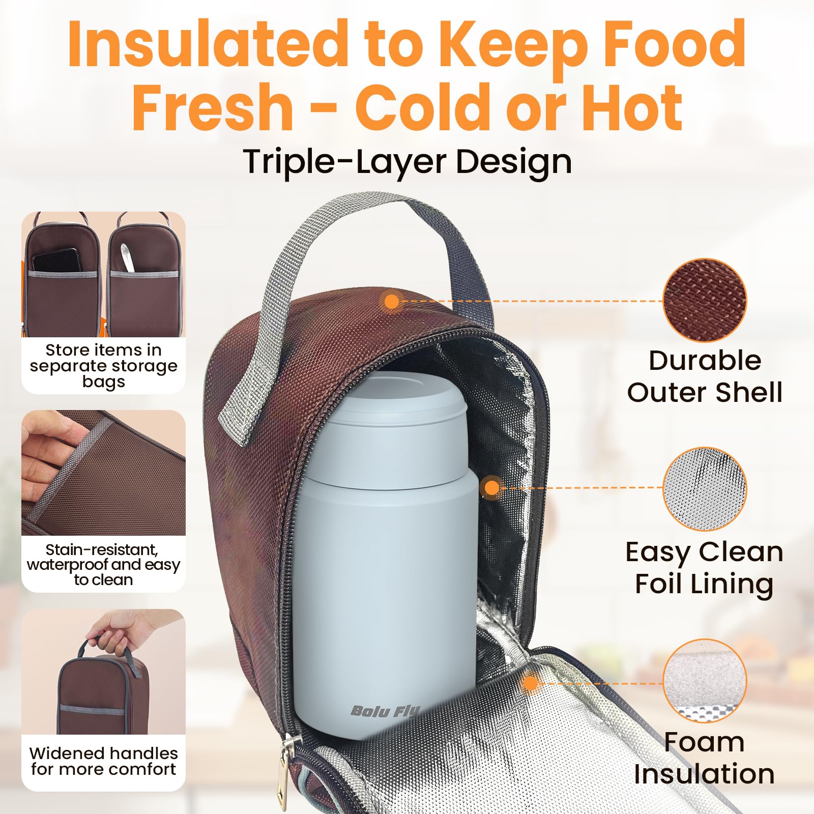 Suppen-Thermoskanne für heiße und kalte Speisen für Erwachsene, isoliertes Lebensmittelglas, Edelstahl-Vakuum-Thermo-Lunchbox-Behälter mit Tragetasche und Löffel (524.5 g, 765.4 g)