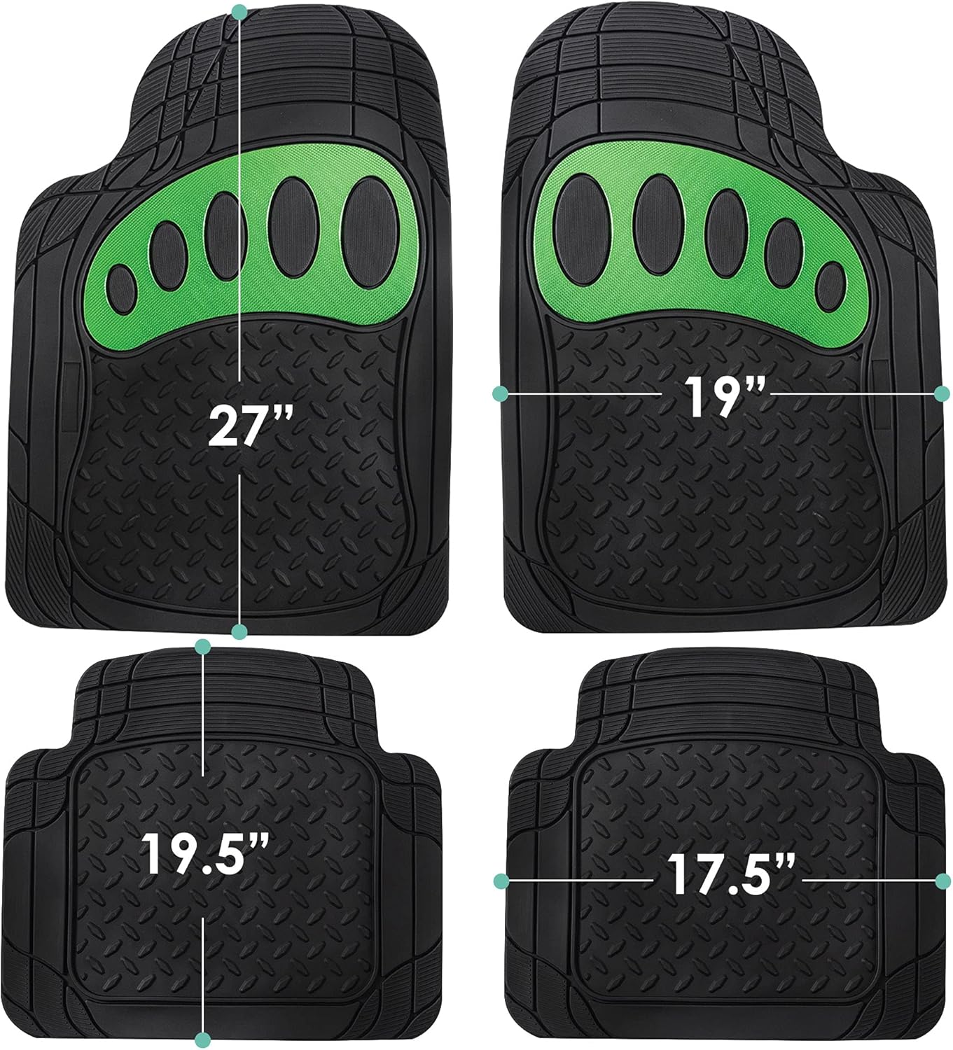 FH Group Automotive Floor Mats - Heavy-Duty Footprint Design Rubber Floor Mats for Cars, Universal Fit Full Set, ClimaProof Floor Mats, Trimmable Floor Mats For Most Sedan, SUV, Truck Floor Mats Green - Image 2
