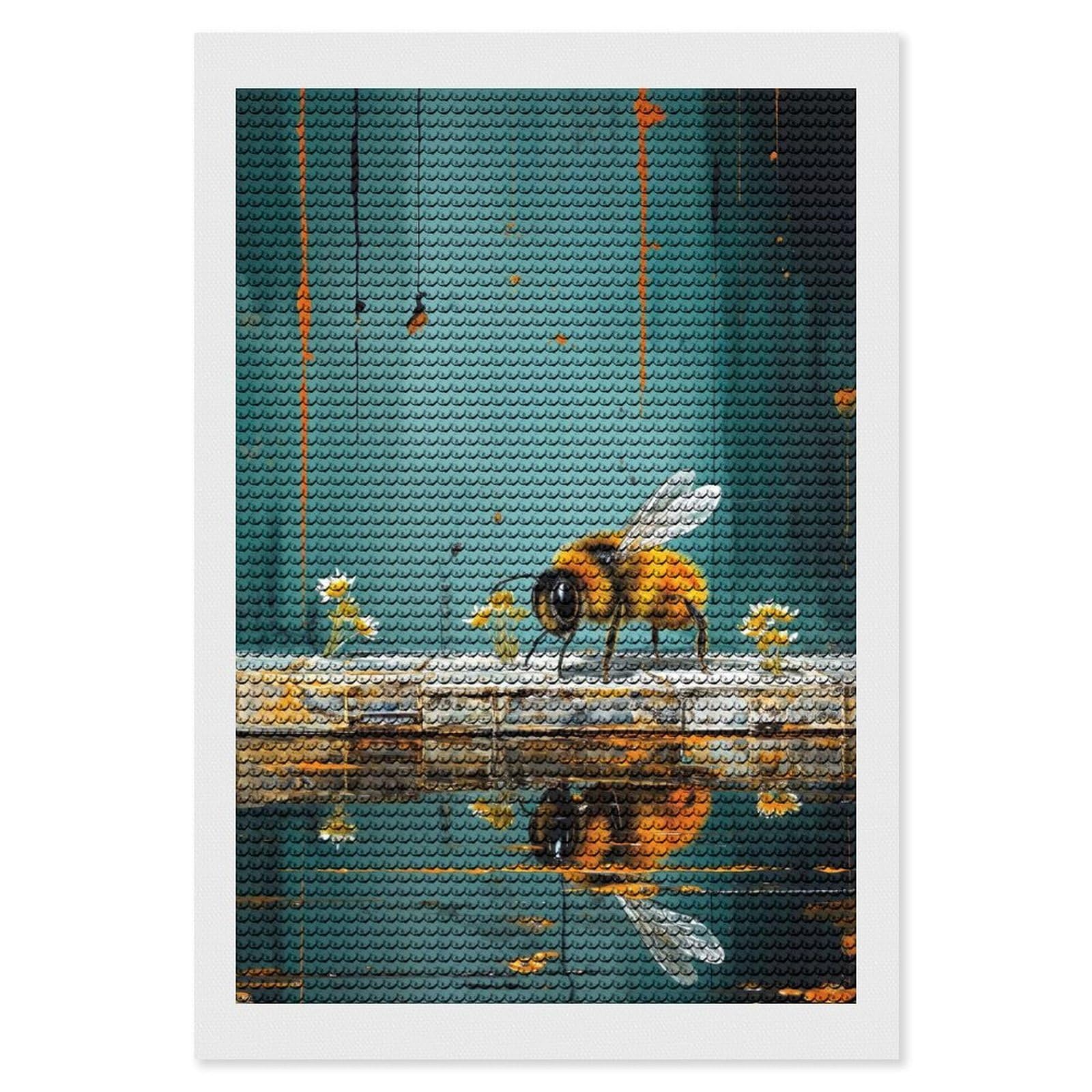 Junmoney Agent Bee Diamond Painting Canvas Set 8"x12", for Beginners, Complete Accessories, Christmas Gift, Modern Decor