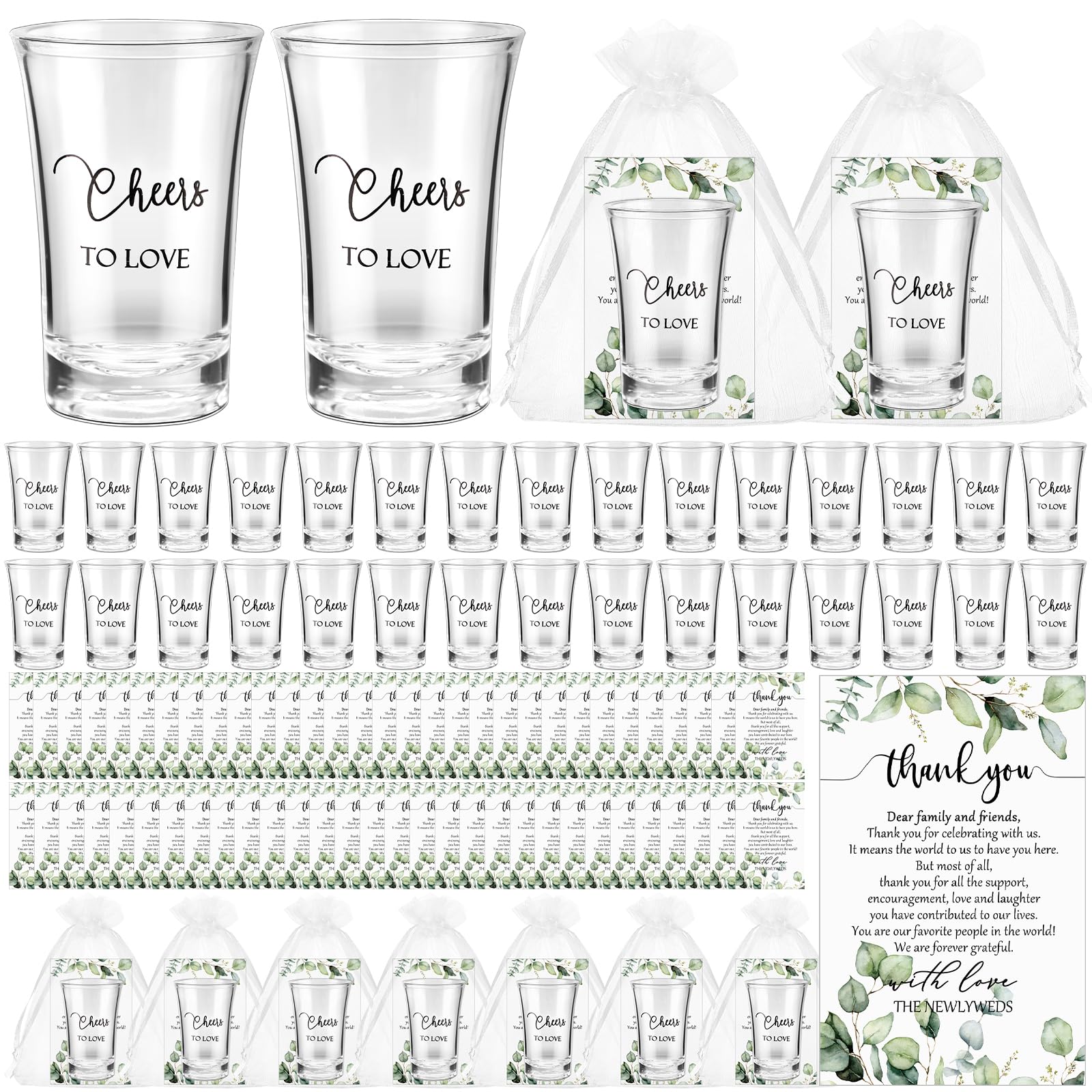 Uiifan 100-Piece Wedding Favor Set - Stainless Steel Shot Glasses With Thank You Cards & Bags - View #4
