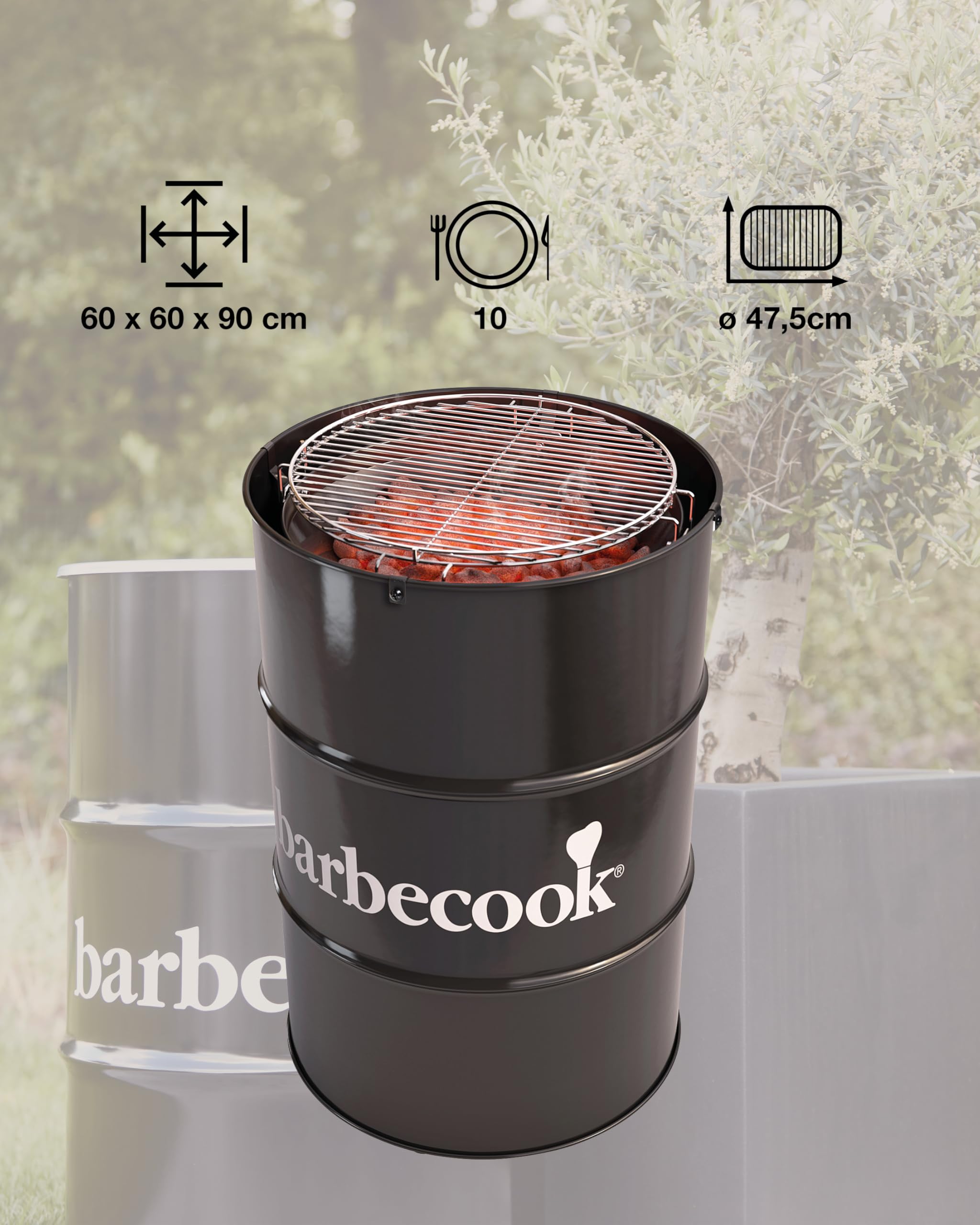 Barbecook Edson Barbecue a Carbone, Barbecue a Legna Senza Macchie di Ruggine, Anche Come Tavolo, Nero, 60 x 60 x 90 cm