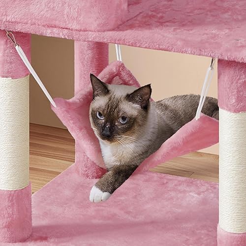 Miniatura 9 de Yaheetech Árbol para gatos de varios niveles, torre grande para gatos con plataforma de condominios de 64 pulgadas, árbol para gatos medianos, rosa