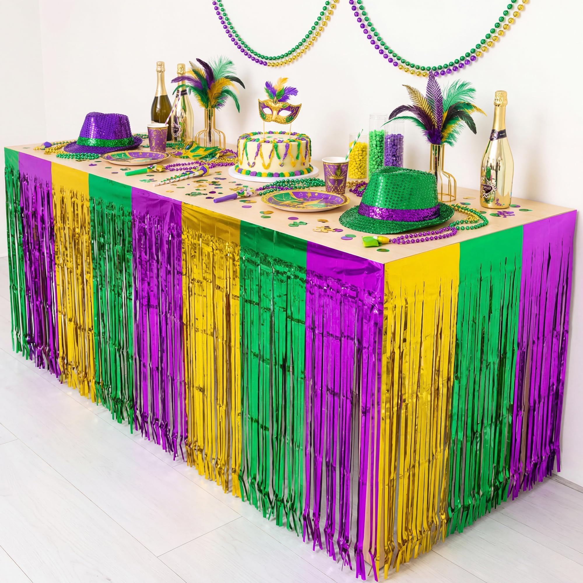 Jupes de table or vert violet pour célébrer le Carnaval en couleur