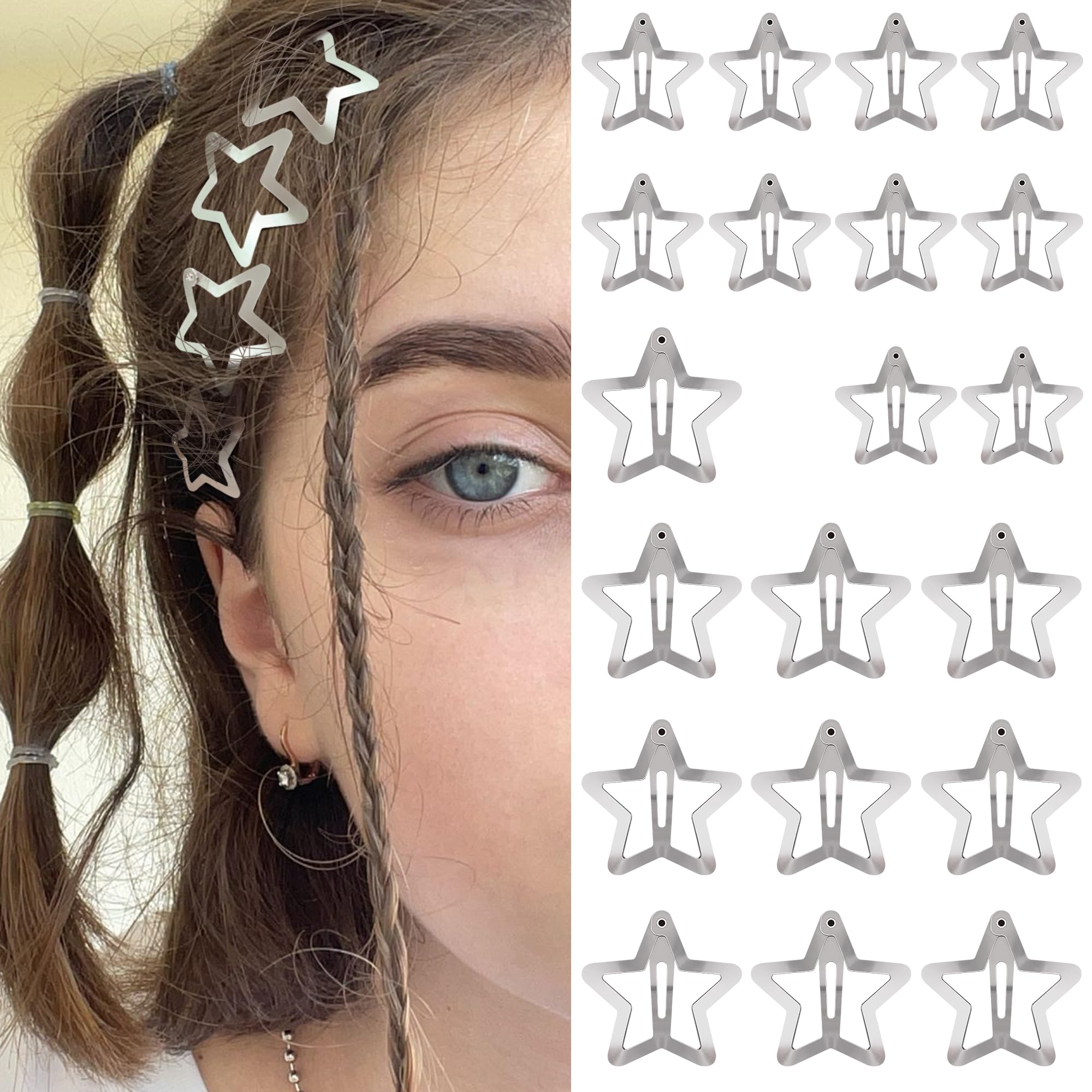 Photo 1 of SAOROPEB Star Hair Clips (20 PCS, 1.18"/1.57") - Silver