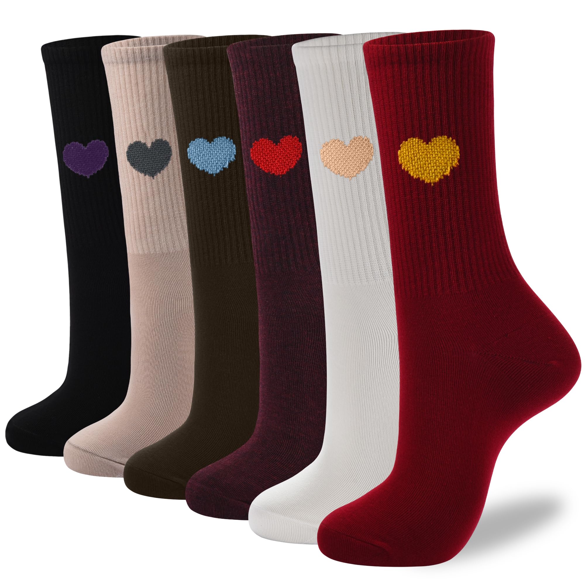 inhees Women Cotton Crew Socks,Cute Heart High Calf Boot Casual Dress Socks