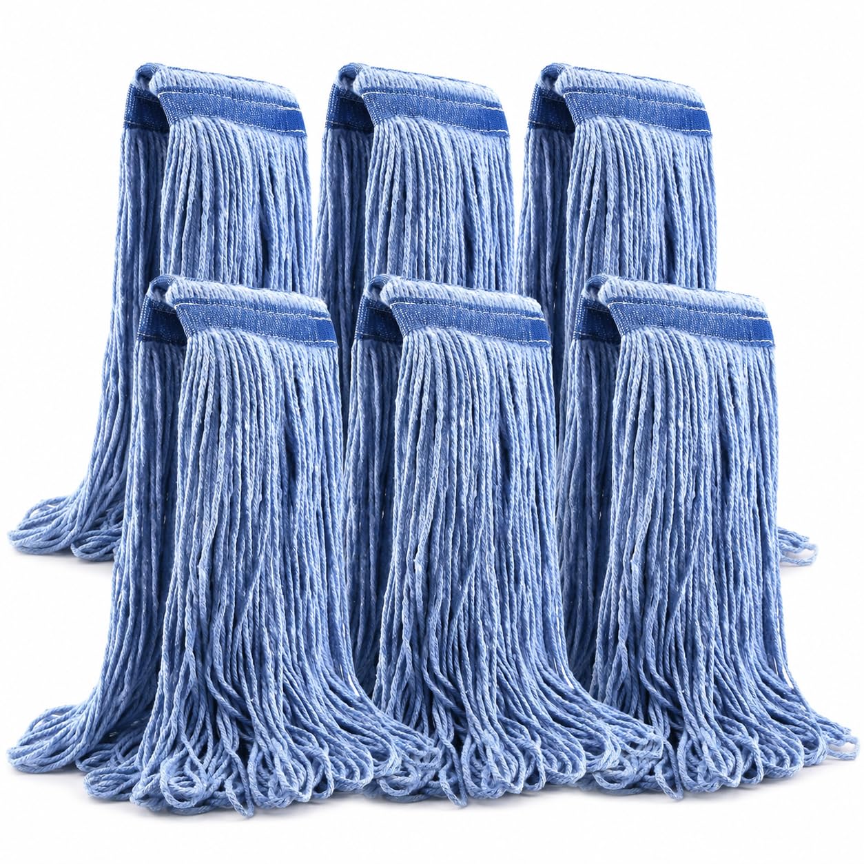 24 oz Loop-End Cotton String Mop Head, Heavy Duty String Mop Refills, 6 Inch Headband, Mop Head Replacement for Home, Industrial and Commercial Use (blue-6pc)