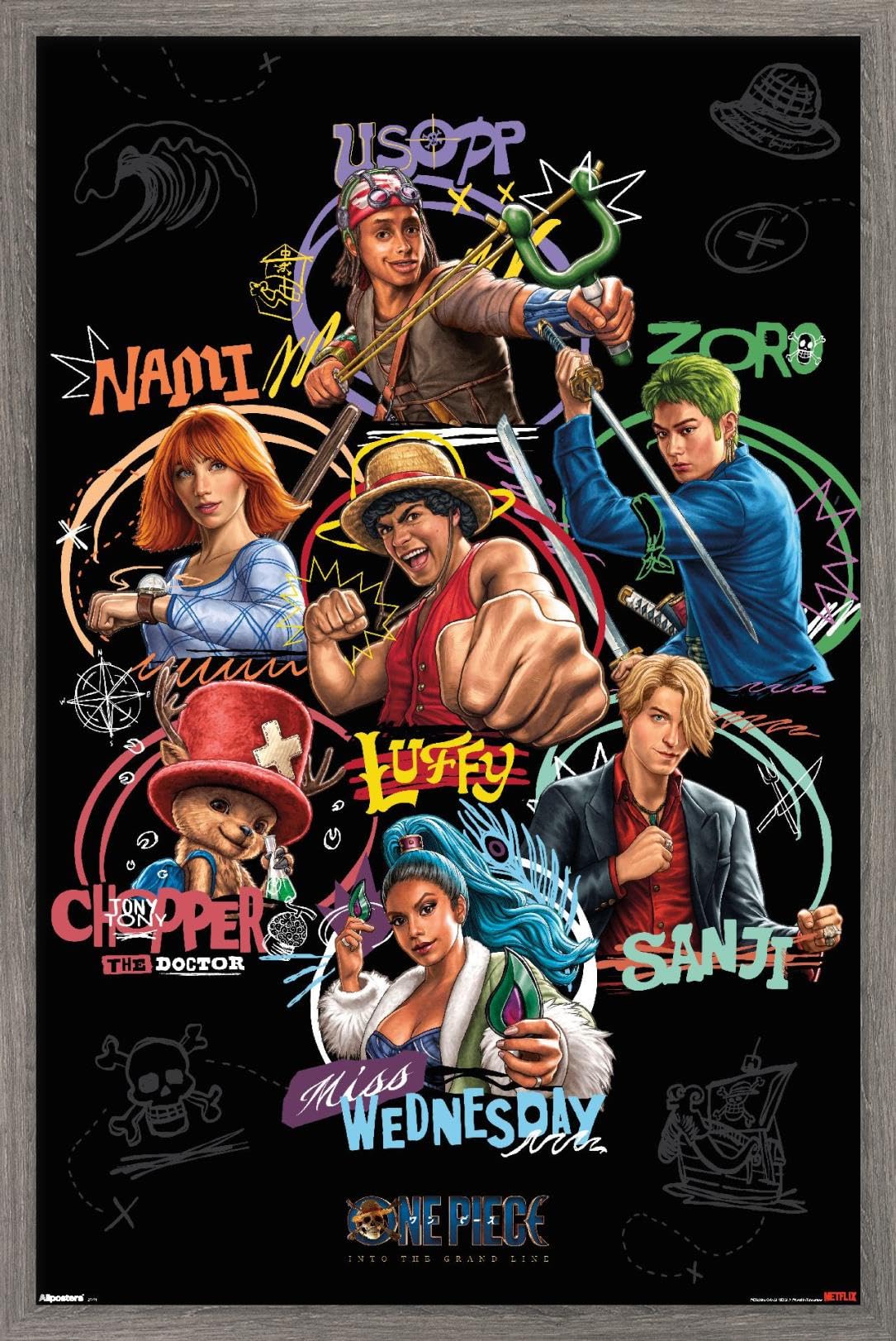 Netflix One Piece: Season 2 (2026) - Straw Hat Grid Wall Poster, 22.4L" x 14.7W", Barnwood Framed Version