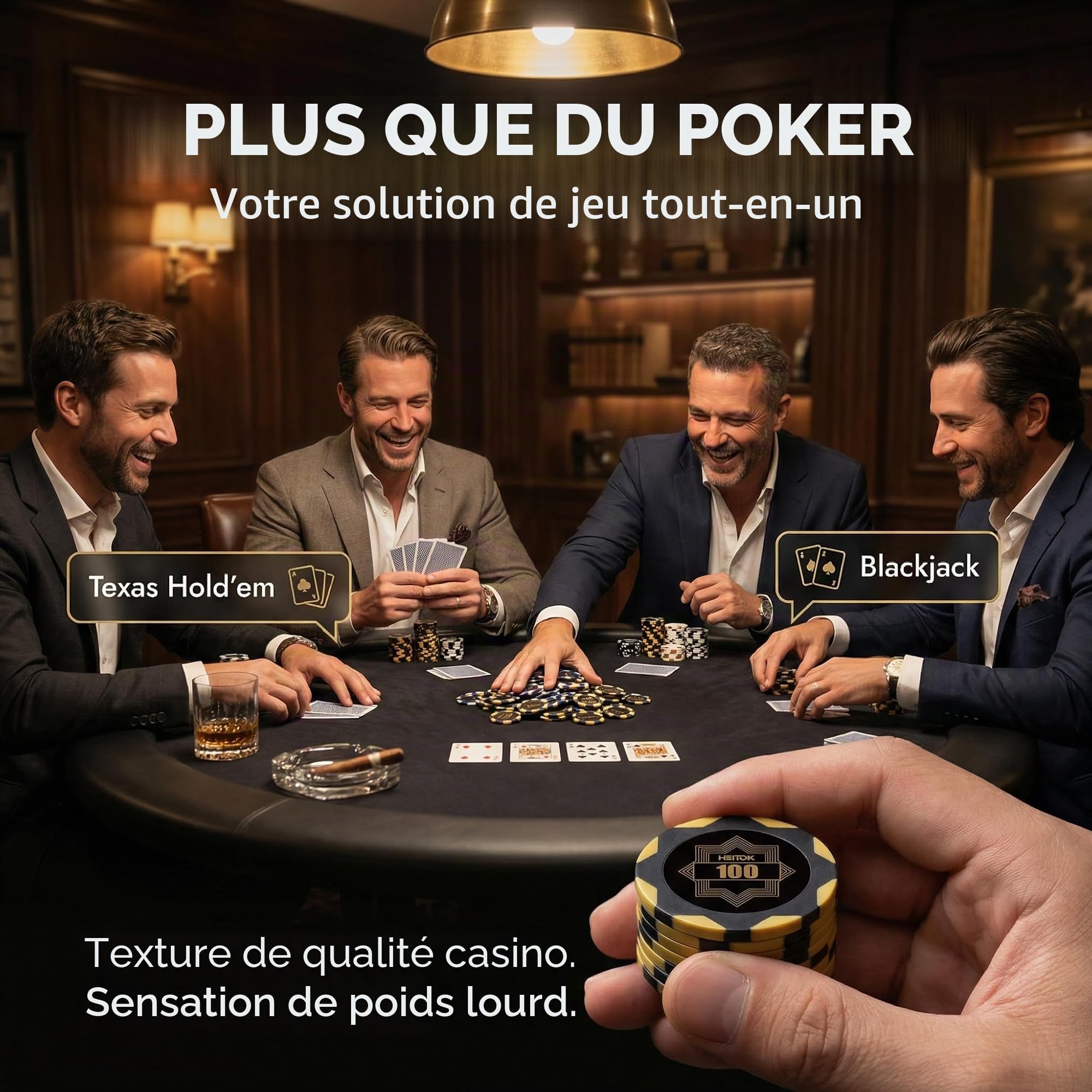 HEITOK Mallette Poker 300 Jetons Numérotés 14g Clay Composite Aluminium Texas Holdem et Blackjack