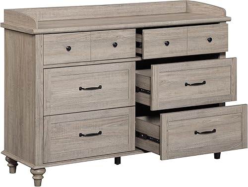 Miniatura 9 de WAMPAT Cómoda gris para dormitorio con 6 cajones, cómoda para niños con cómoda ancha, organizador de almacenamiento de armario de madera clara de