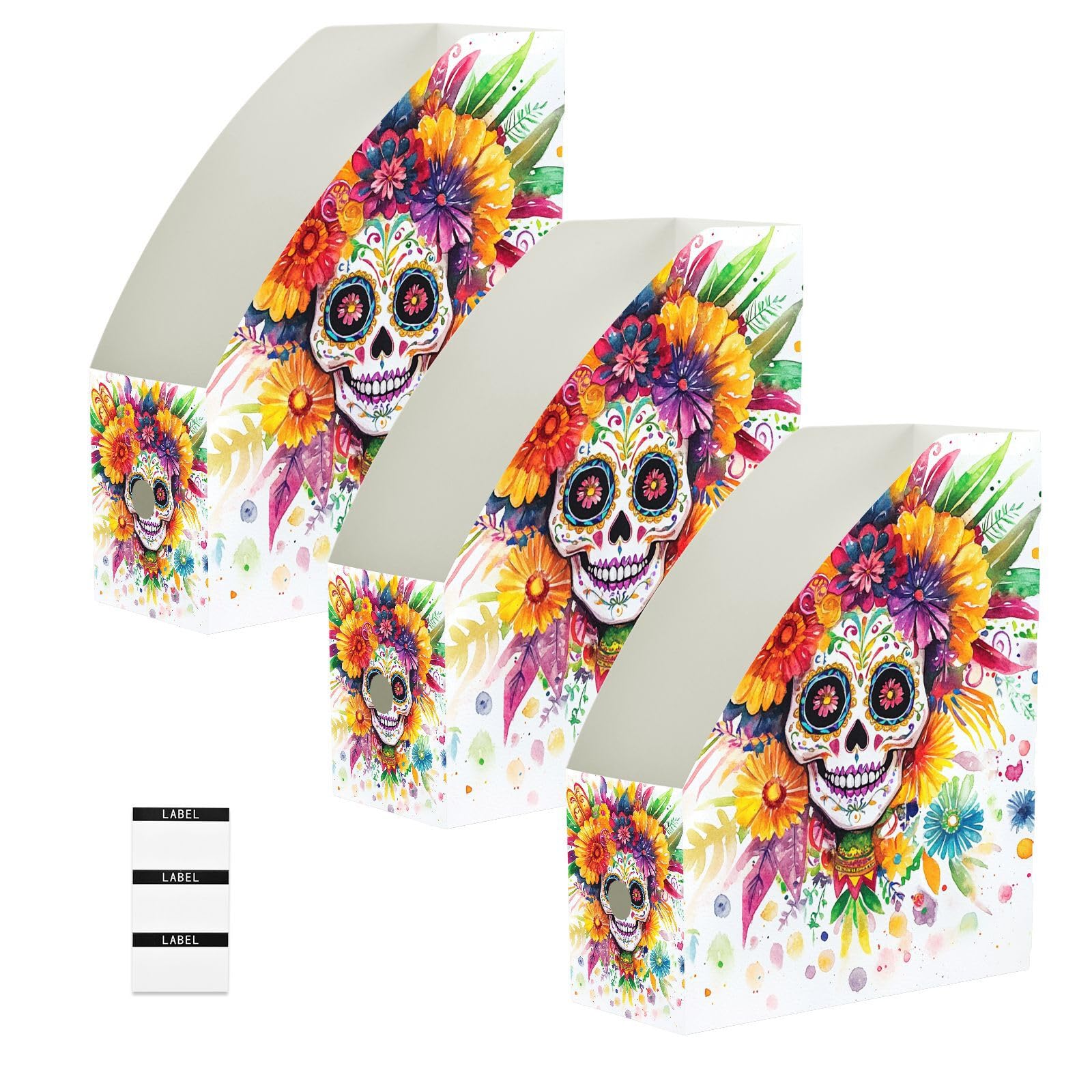 Boîte de rangement de magazines pliable lot de 3 organiseurs de dossiers Dia de Los Muertos - 8