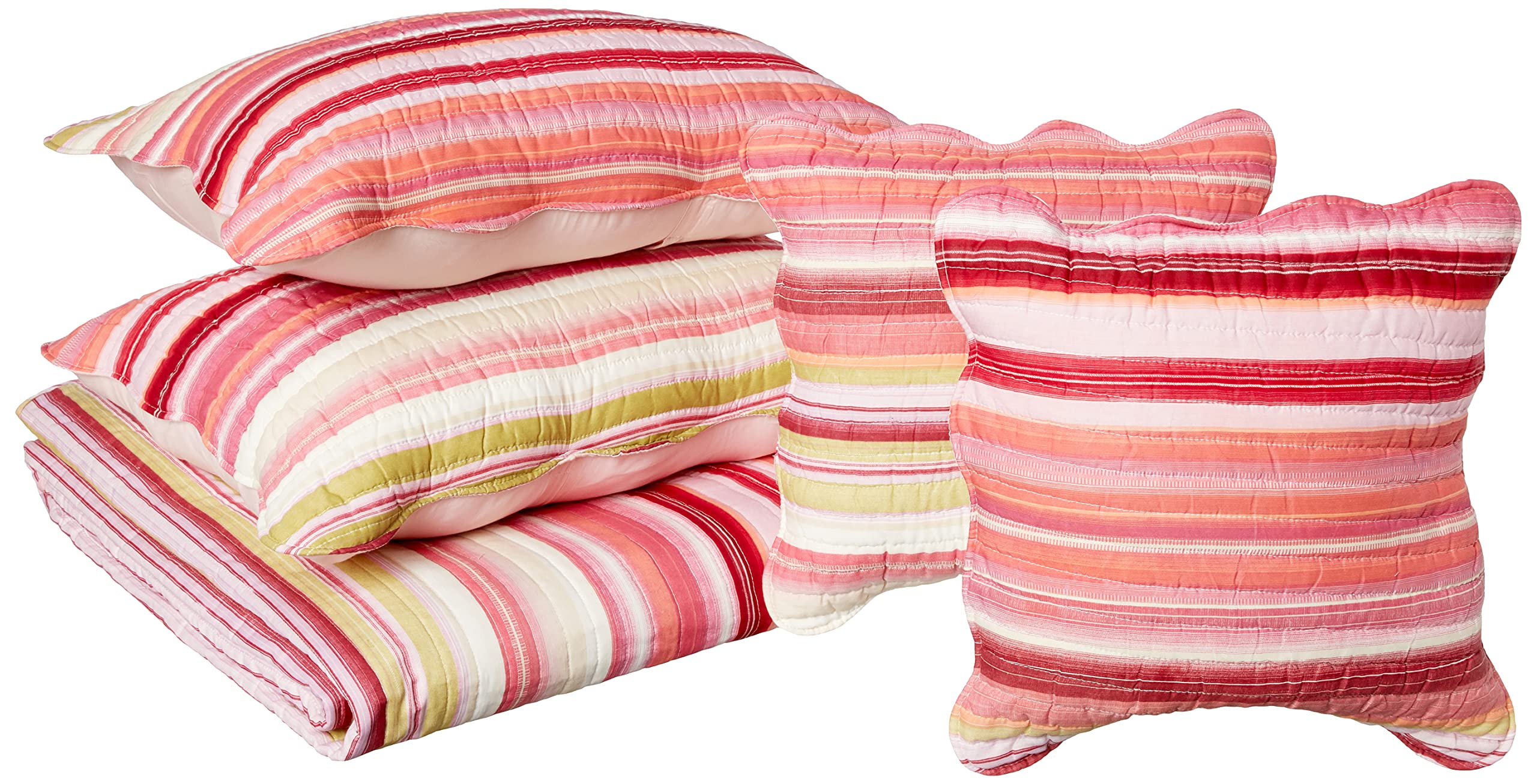 DaDa Bedding Striped Bedspread Set - Reversible Stunning Red Multi-Colored Bright Vibrant - Queen - 5-Pieces