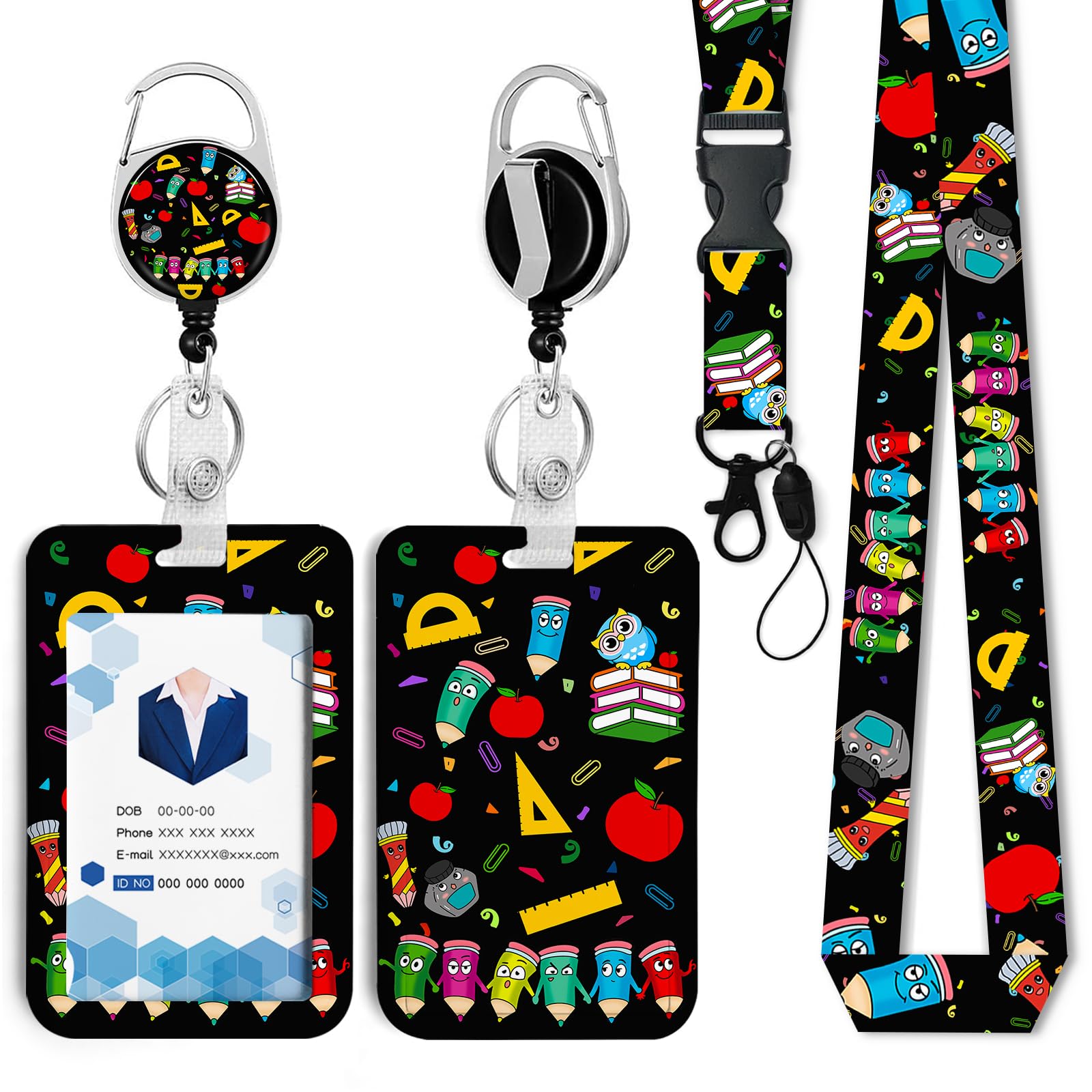 Cute Teacher Owl Badge Holder with Retractable Reel and Breakaway Lanyard,Badge Clips Retractable Heavy Duty Badge Reel,Funny Keychain,ID Holder with Breakaway Lanyard for School Nurse Office Teen — image 1