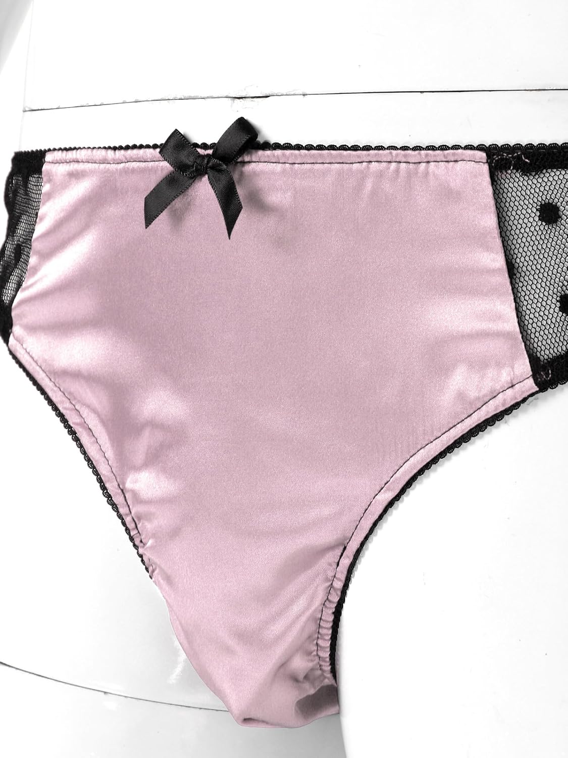 Men's Satin Lingerie Suit Sissy Nightwear Sheer Mesh Patchwork Adjustable Spaghetti Strap Bra with Briefs