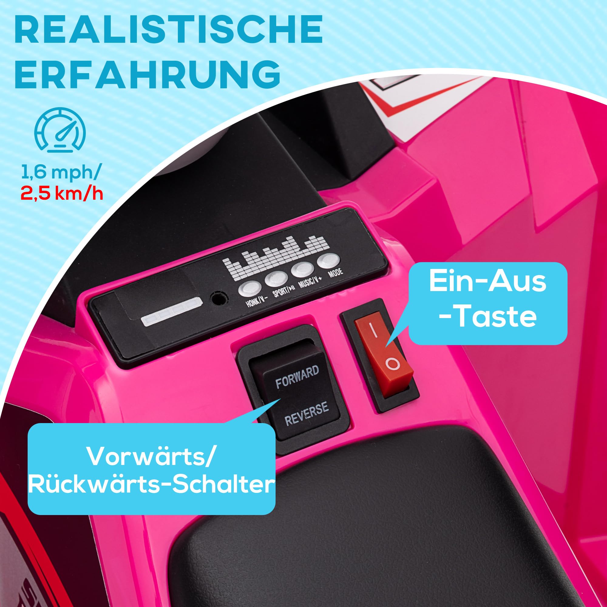 HOMCOM 6V Elektro Kinderquad 2,5 km/h Vorwärts-, Rückwärtsfunktion Rosa | Mini Elektroquad, Elektrofahrzeug, Kinderfahrzeug, Elektrisch Kinder Quad, Elektroauto für Kinder 1,5-3 Jahre