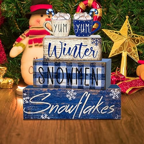 Miniatura 5 de 4 piezas de decoraciones navideñas para interiores  Decoración de mesa de invierno de madera para el hogar  Centro de mesa de Navidad para mesa