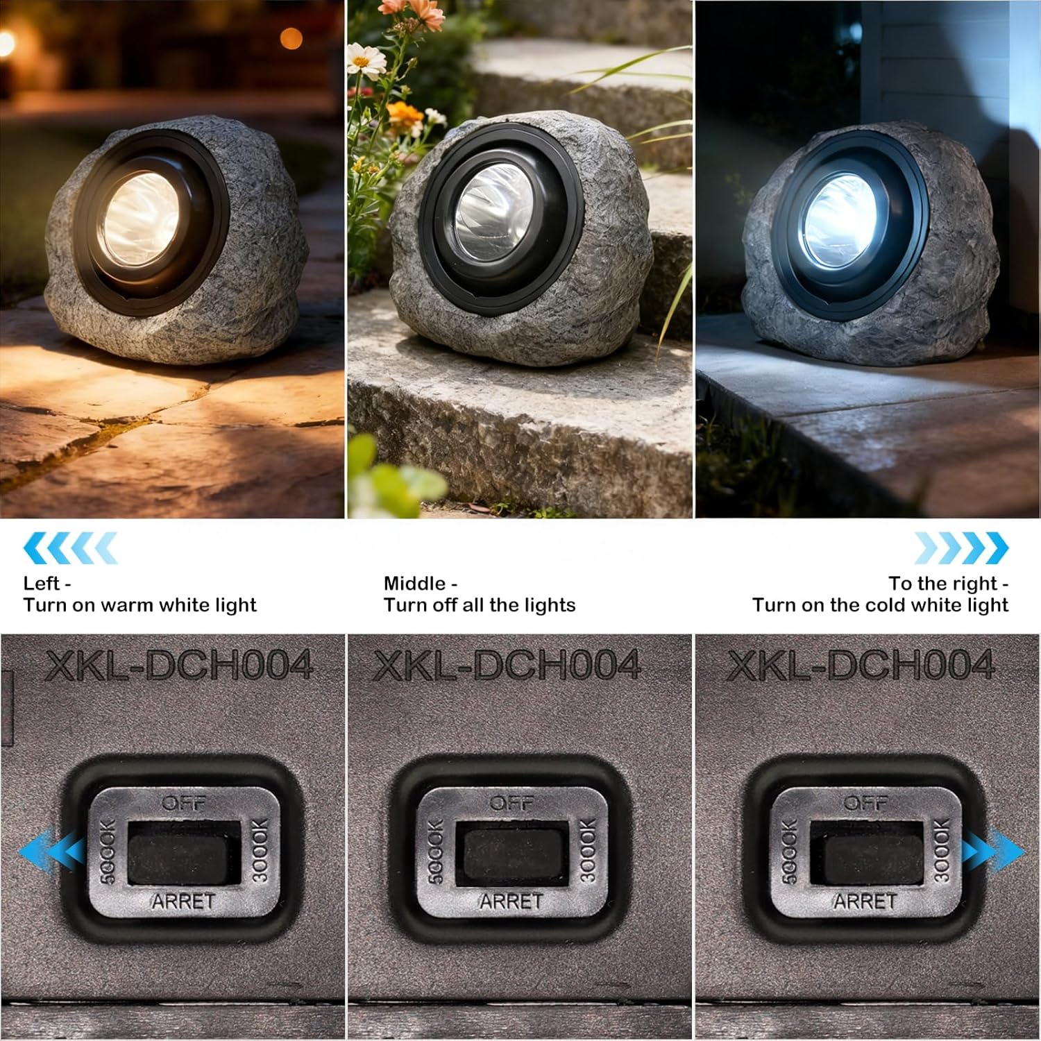 Solar Rock Lights Outdoor,2 Pack IP65 Waterproof LED Solar Ash Gray Garden Stone Spotlights,Warm White & Cool White Switchable,Auto On/Off Landscape Lights for Pathway Walkway Yard Patio