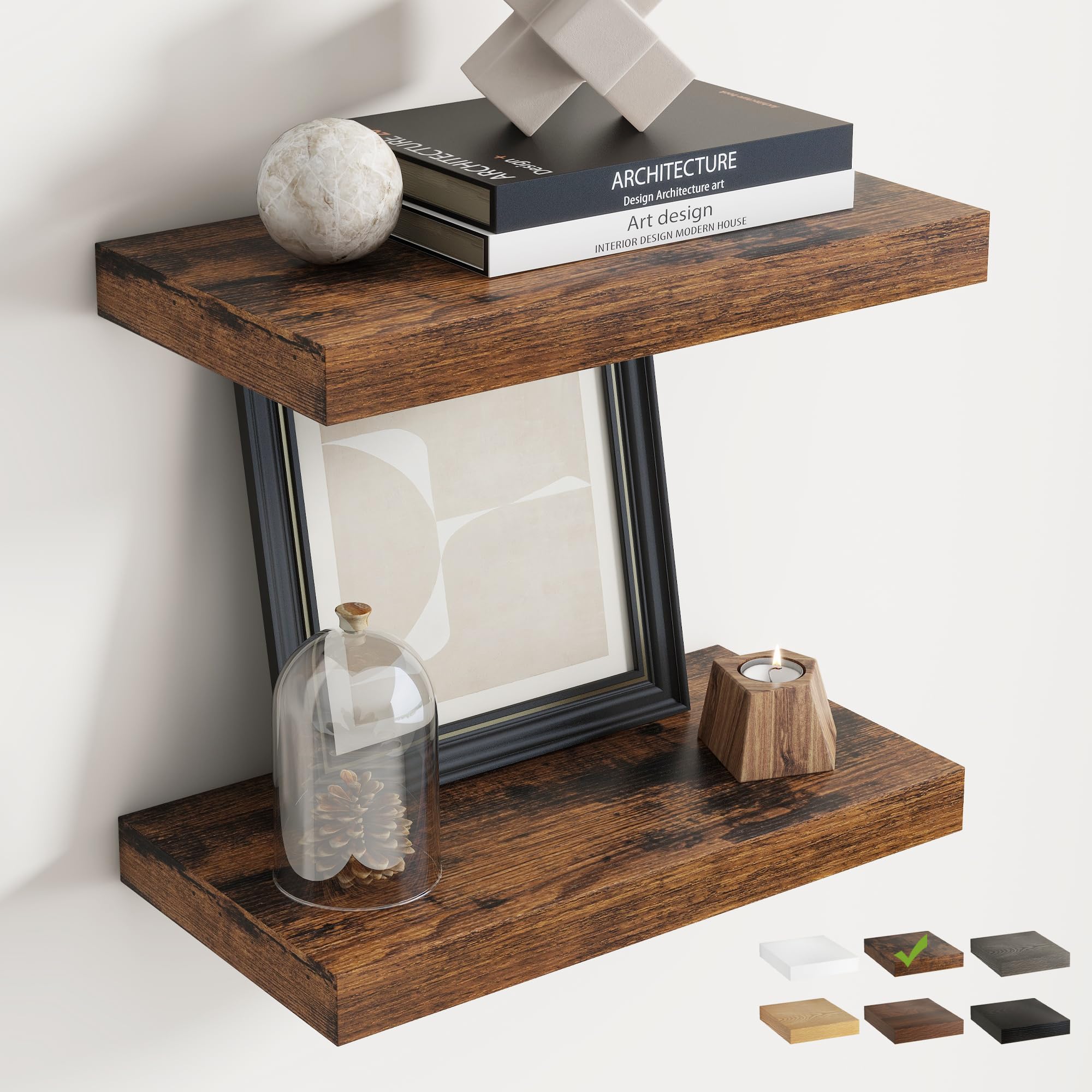 Marsmiles 40 CM Floating Shelves, Wall Shelf, Bookshelf, Brown, 2Pcs