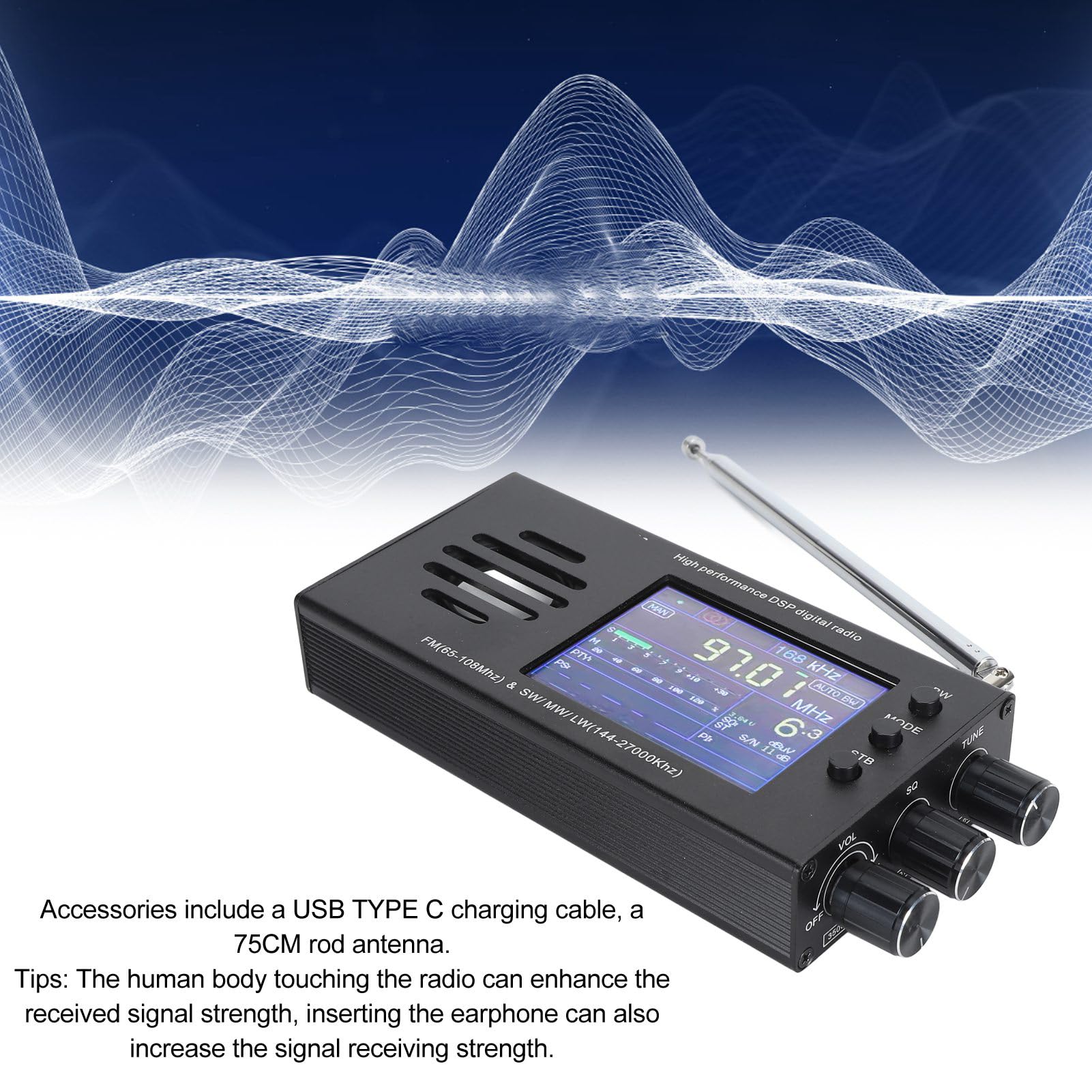 Luocute TEF86 Digital Radio, Profesjonalny 65–108 MHz FM 144–27000KHZ SW MW LW Radio Radio z 3,2 -calowym Wyświetlaczem LCD, Wbudowany Głośnik