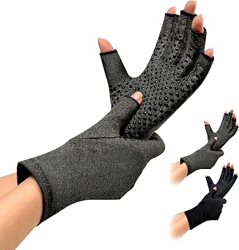 Fingerless Compression Gloves Relieve Joint Pain Improve Grip & Comfort for Arthritis Carpal Tunnel, 2 Pairs for Women Grey & Black Medium