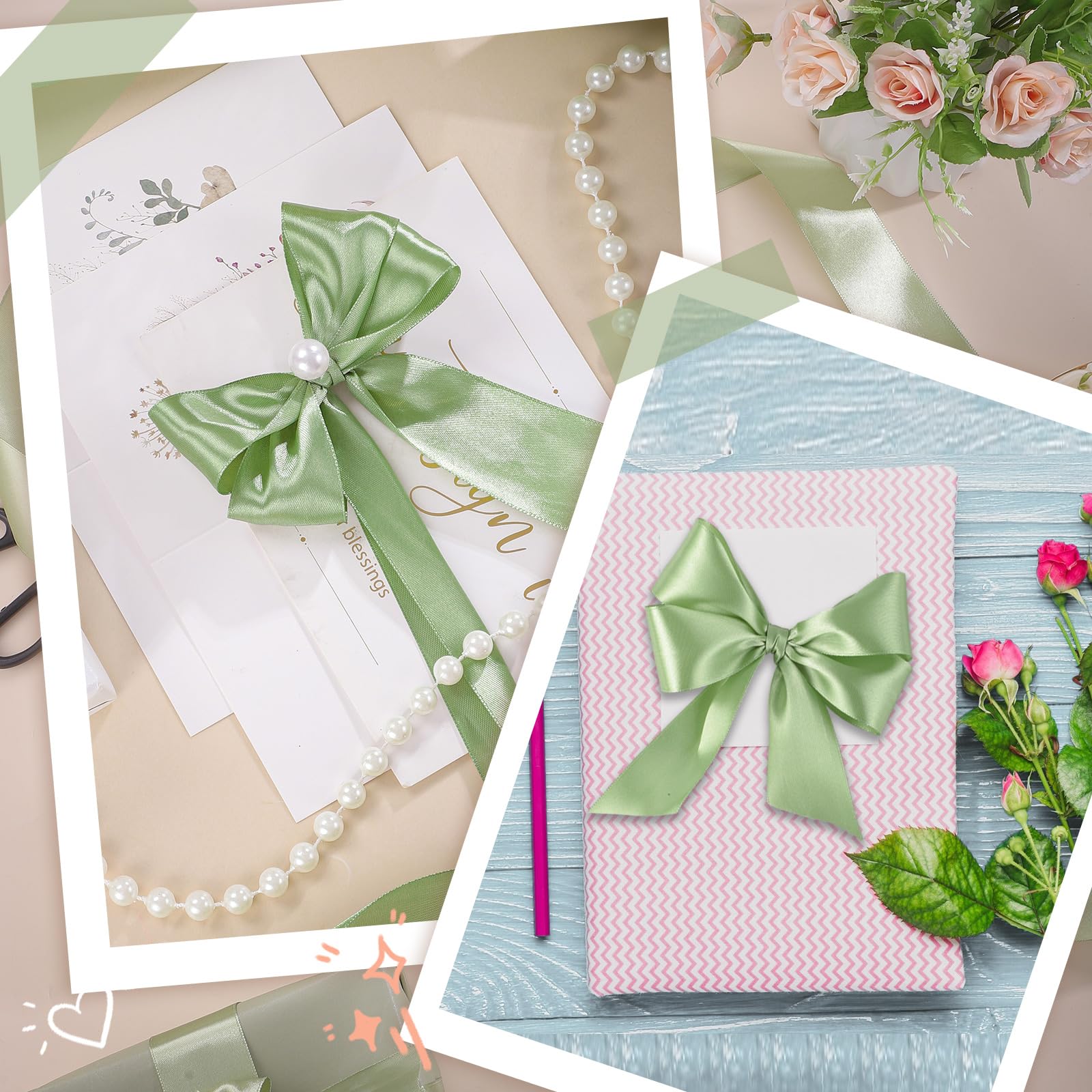 Salbeigrünes Satinband, 120 Meter, 3,8 cm, hellgrünes Band für Geschenkverpackungen, Basteln, Blumenstrauß, Party, Zuhause, Valentinstag, Dekoration