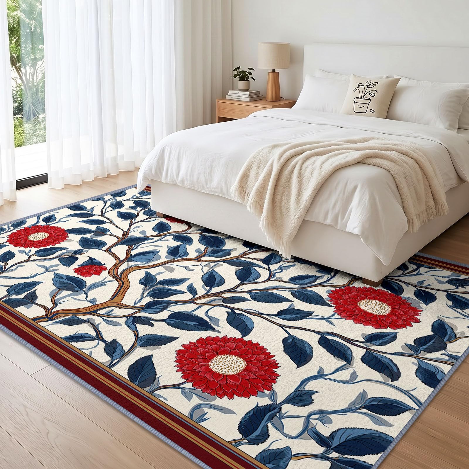 Générique Tapis Salon Motif Floral Rouge Oriental Vignes 100 x 160 cm, Lavable en Machine Tapis de Sol Vintage Traditionnel Doux Antidérapant pour Entree Interieur, Chambre, Salle à Manger