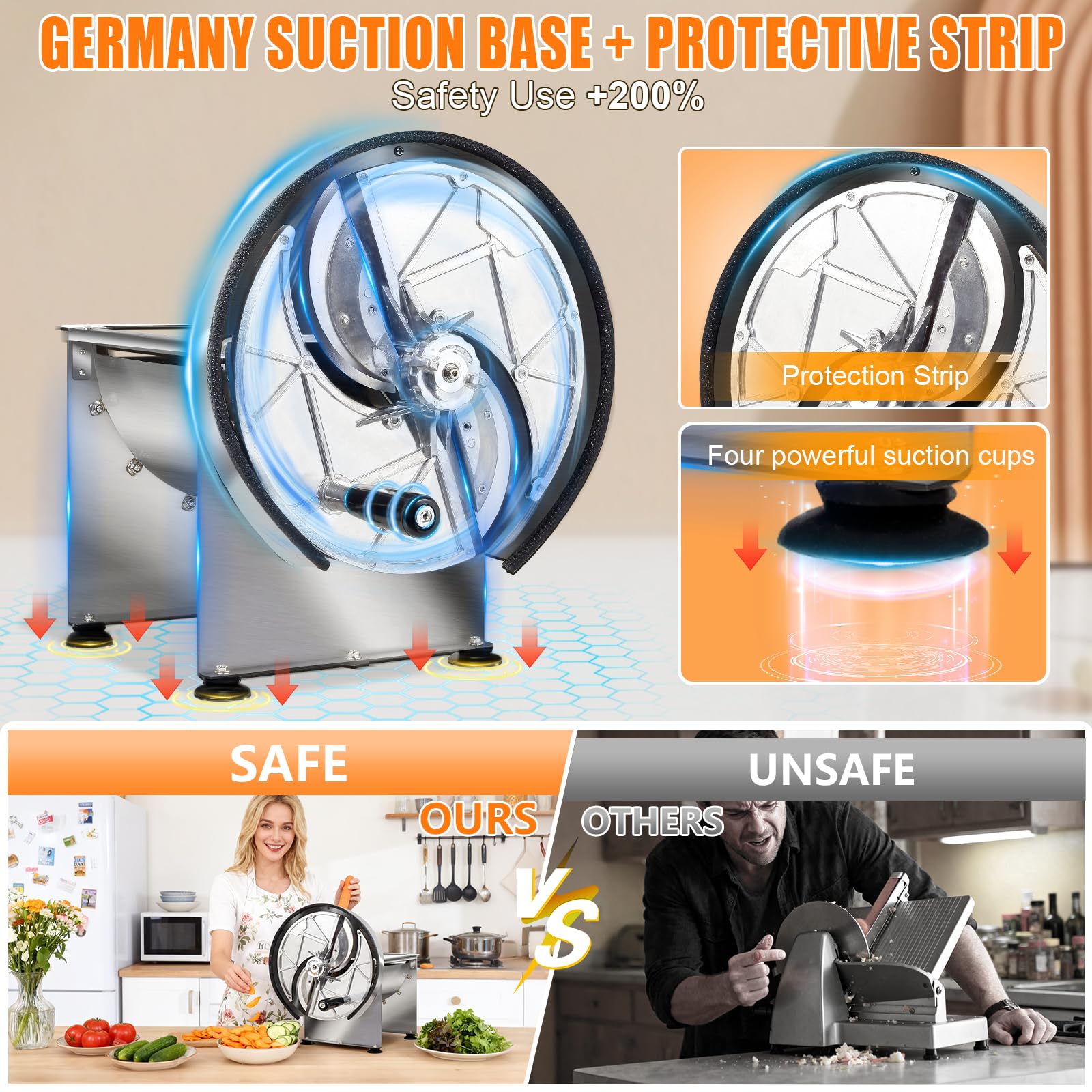 Affettatrice commerciale per verdure – Spessore regolabile manuale 0,2 – 13 mm, in acciaio inox, affettatrice per limoni, pomodori, con 2 lame extra per affettare verdure, pomodori, cipolle, patate,