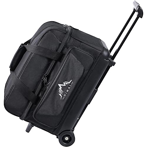 Double Roller 2 Ball Bowling Bag with Separate Shoe Compartment for Bowling Shoes (Up To US Mens Size 15) and Oversized Accessory Pocket, Retractable Handle - Extends to 40"