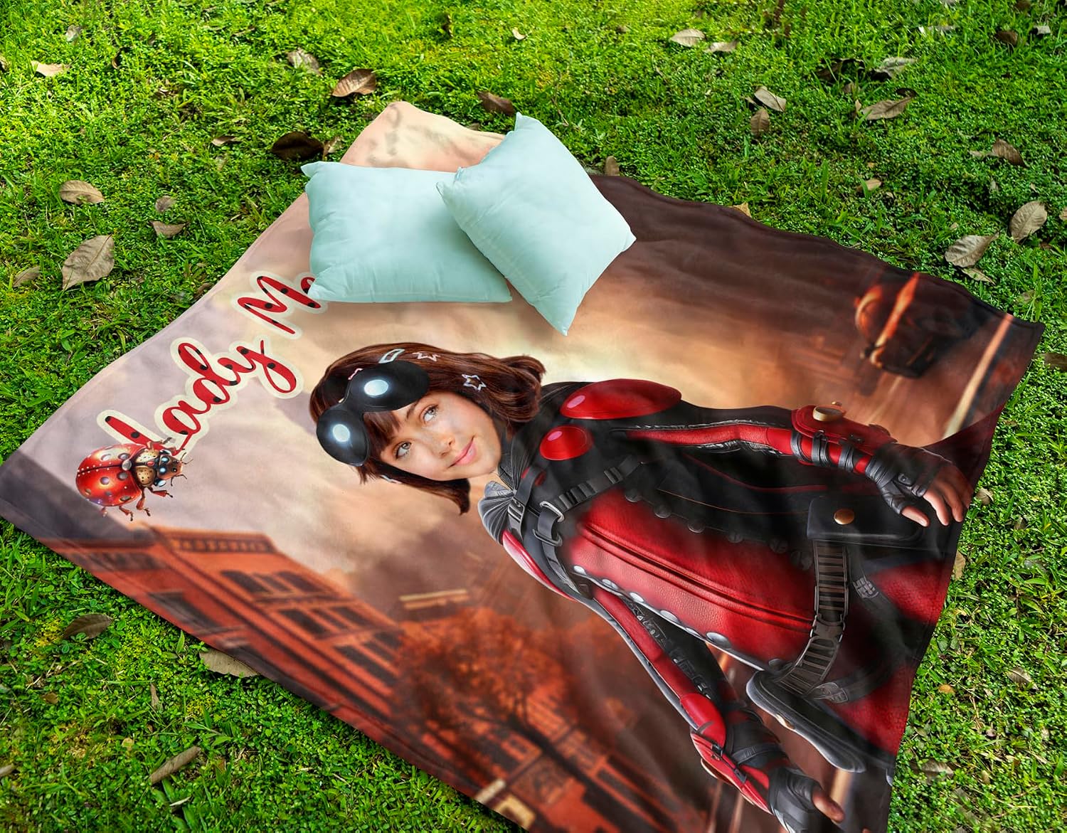 Custom Picture Blanket, Bug Girl Gifts for 6 Year Girl, Kids Personalized Baby Blanket with Photo 30 x 40, Miracle Bug Birthday Christmas Graduation Gifts for Girls, Gift for Grandkid Niece KC56