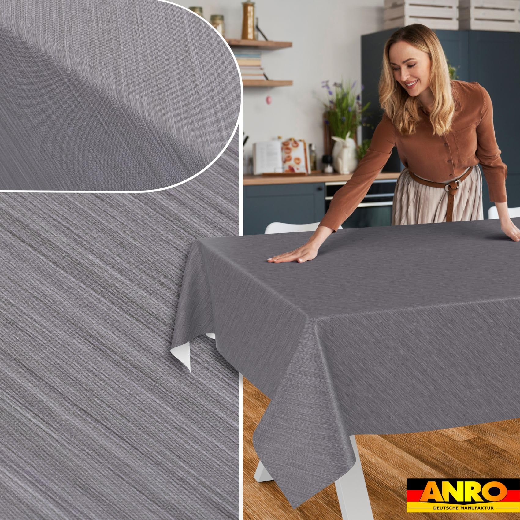 Tovaglia Cerata Lavabile ANRO, Grigio Antracite Motivo Arabesco, 100x140 Cm, Antimacchia Per Esterni E Interni