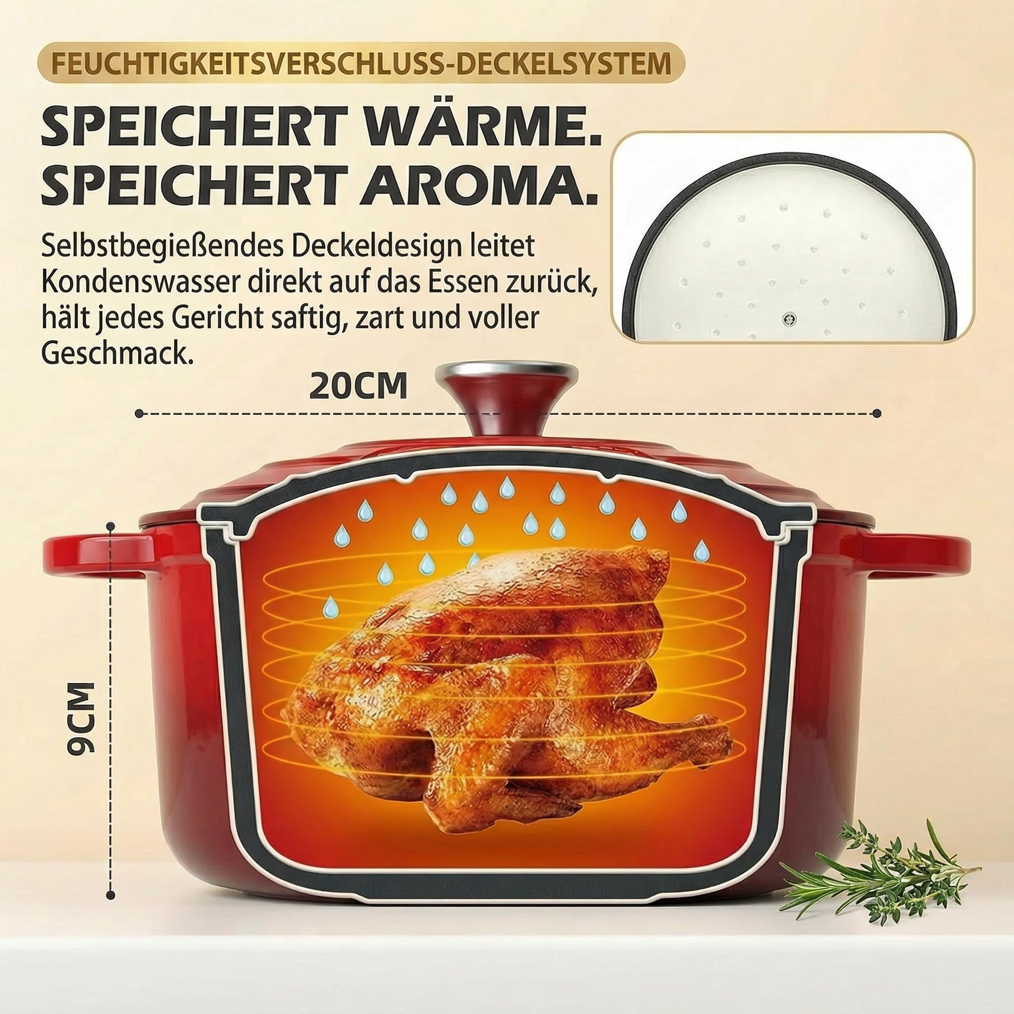 Cocotte en fonte avec couvercle - Faitout néerlandais - Convient pour l'induction - Passe au four jusqu'à 260 °C - Passe au lave-vaisselle - Idéal pour les ragoûts / rôtis (rouge)