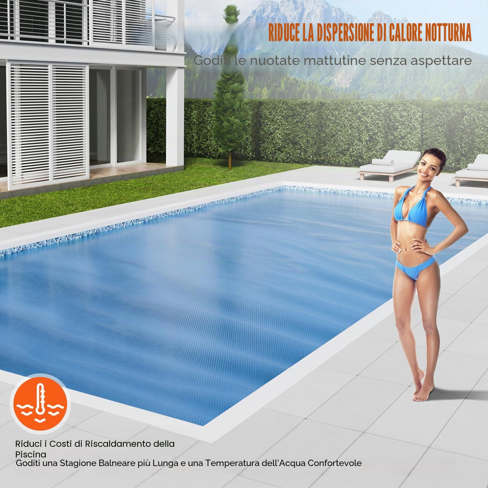 VEVOR Copertura Solare per Piscina, 7,32 x 3,66 m, Copertura Solare per Piscina Rettangolare, Spessore 0,3 mm, Protezione per Piscina per Piscina Interrata Fuori Terra, per Riscaldamento Acqua, Blu