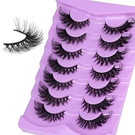 ALICE Lashes Dramatic Eyelashes Fox Eye Lashes Mink False Lashes Cat Eye Long Wispy Fake Eyelashes Volume Strip Lashes 7 Pairs Pack