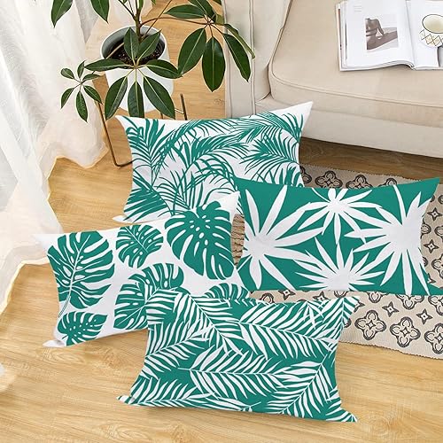 Miniatura 3 de Fundas de almohada con hojas de palmera tropicales, plantas verdes de verano, árboles de hojas de plátano, decoración de granja, fundas de almohada