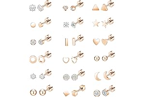 18 Pairs 20G 18G Rose Gold Stainless Steel Tiny Flat Back Stud...